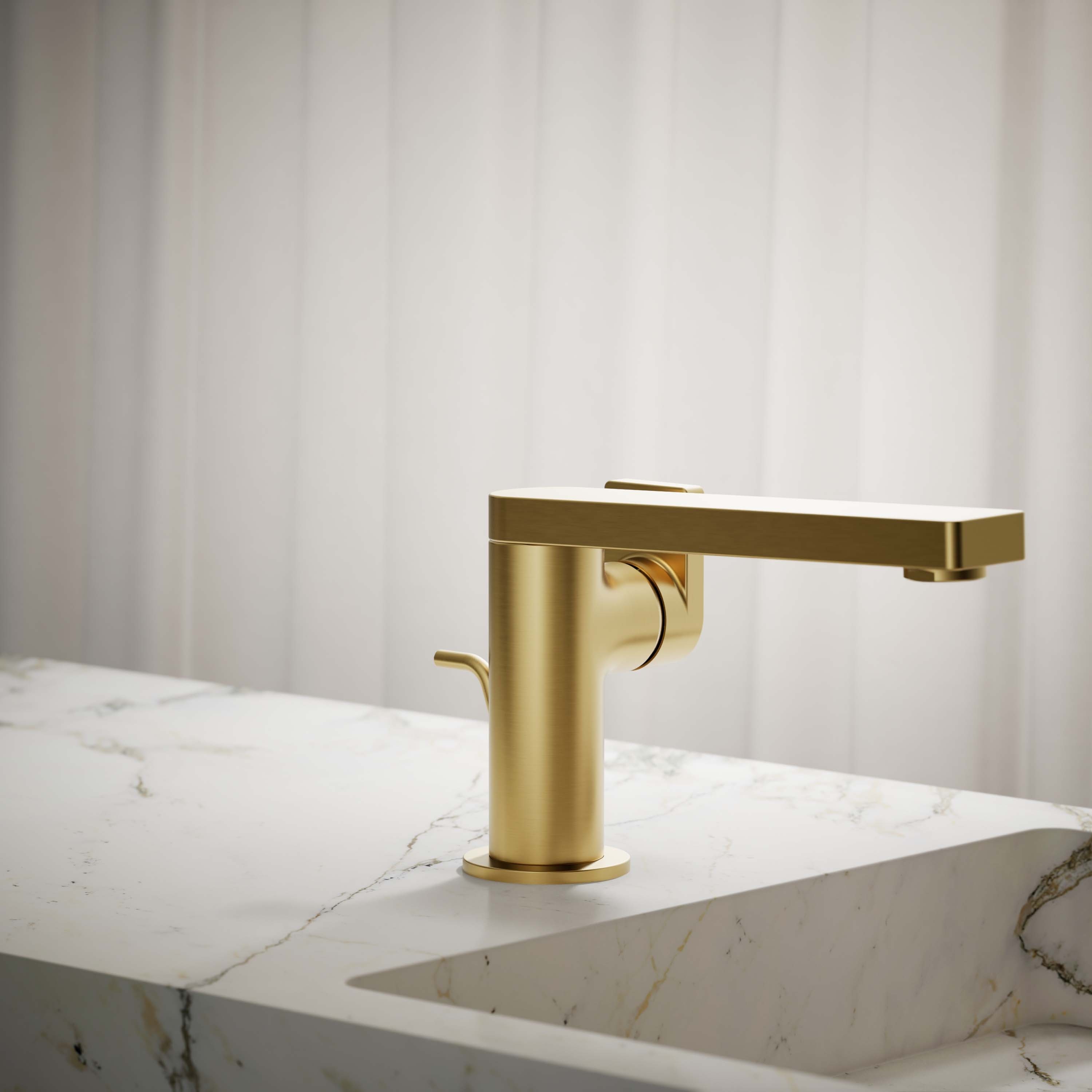 KOHLER K-73167-4-2MB Vibrant Brushed Moderne Brass Single hole 1-handle WaterSense Low-arc Residential Handle Bathroom Sink Faucet with Drain