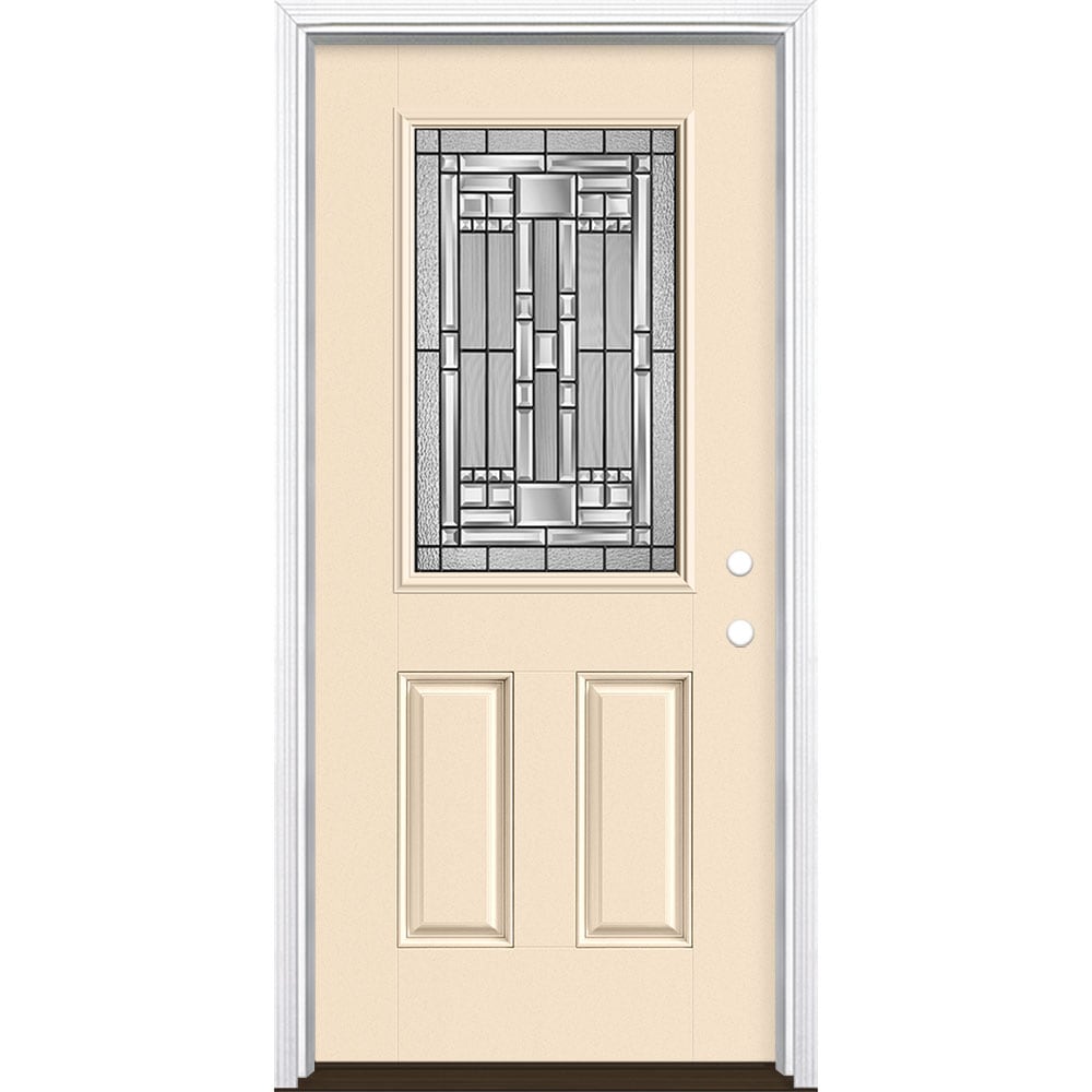Masonite 3421275 Naples 36-in x 80-in x 4-9/16-in Fiberglass Half lite Left-hand inswing Bisque Painted Prehung Single door Front Door with Brickmould Insulating core Decorative glass