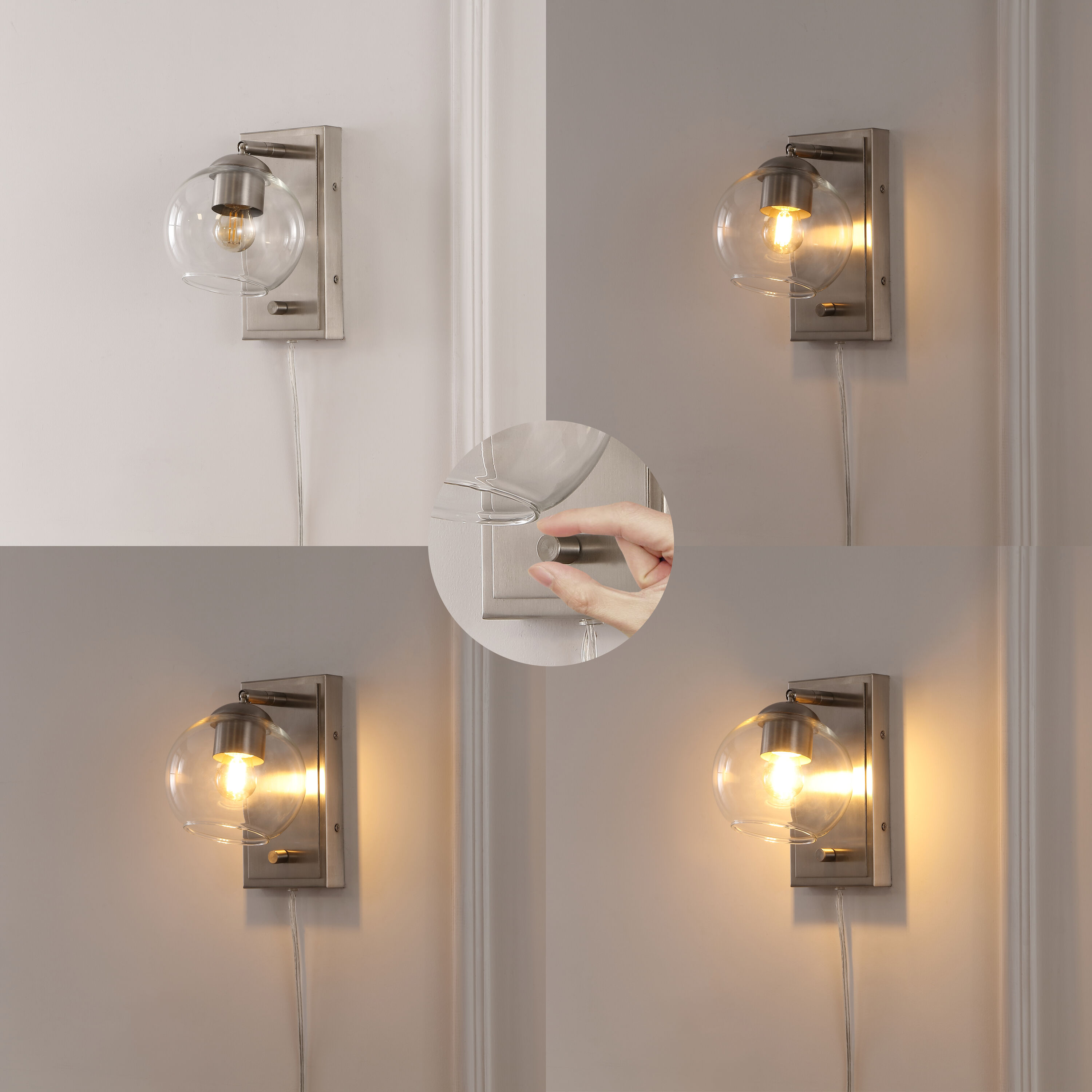 Nickel 1-Light Adjustable Glass Globe Wall Sconce
