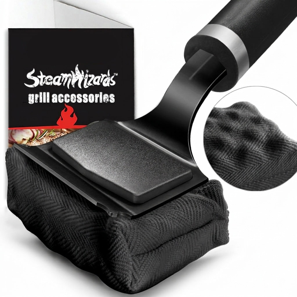 Anqtovp  bristle free grill brush 17 inch handle with solid angled scraper wavy steam cleaning pad fits all grate types 1 Piece