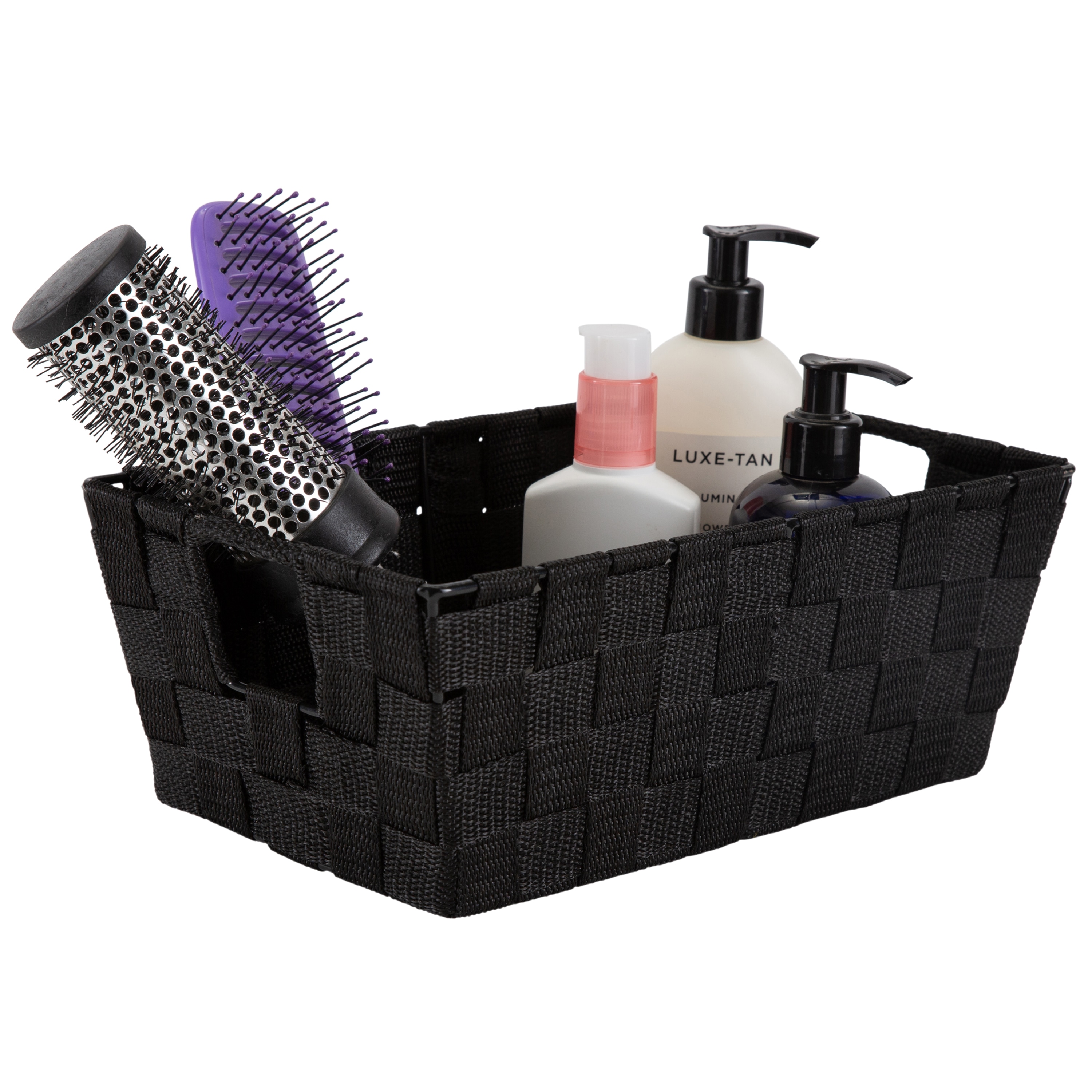 Small Black Woven Polypropylene Storage Baskets with Handles, Set of 2