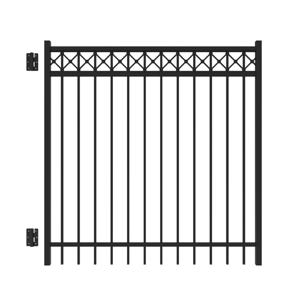 Freedom 73050584 Hampshire 5-ft H x 5-ft W Black Aluminum Decorative Walk-thru Spaced picket Fence gate