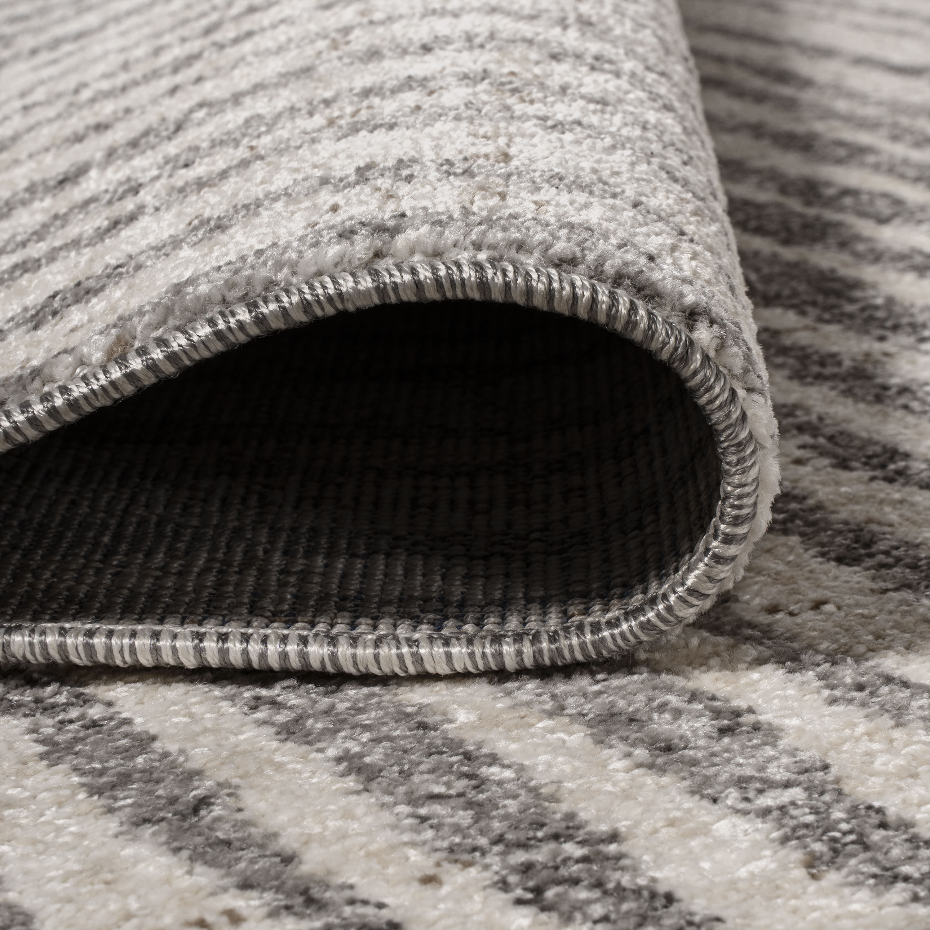 Reversible Gray and Ivory Stripe Synthetic Area Rug