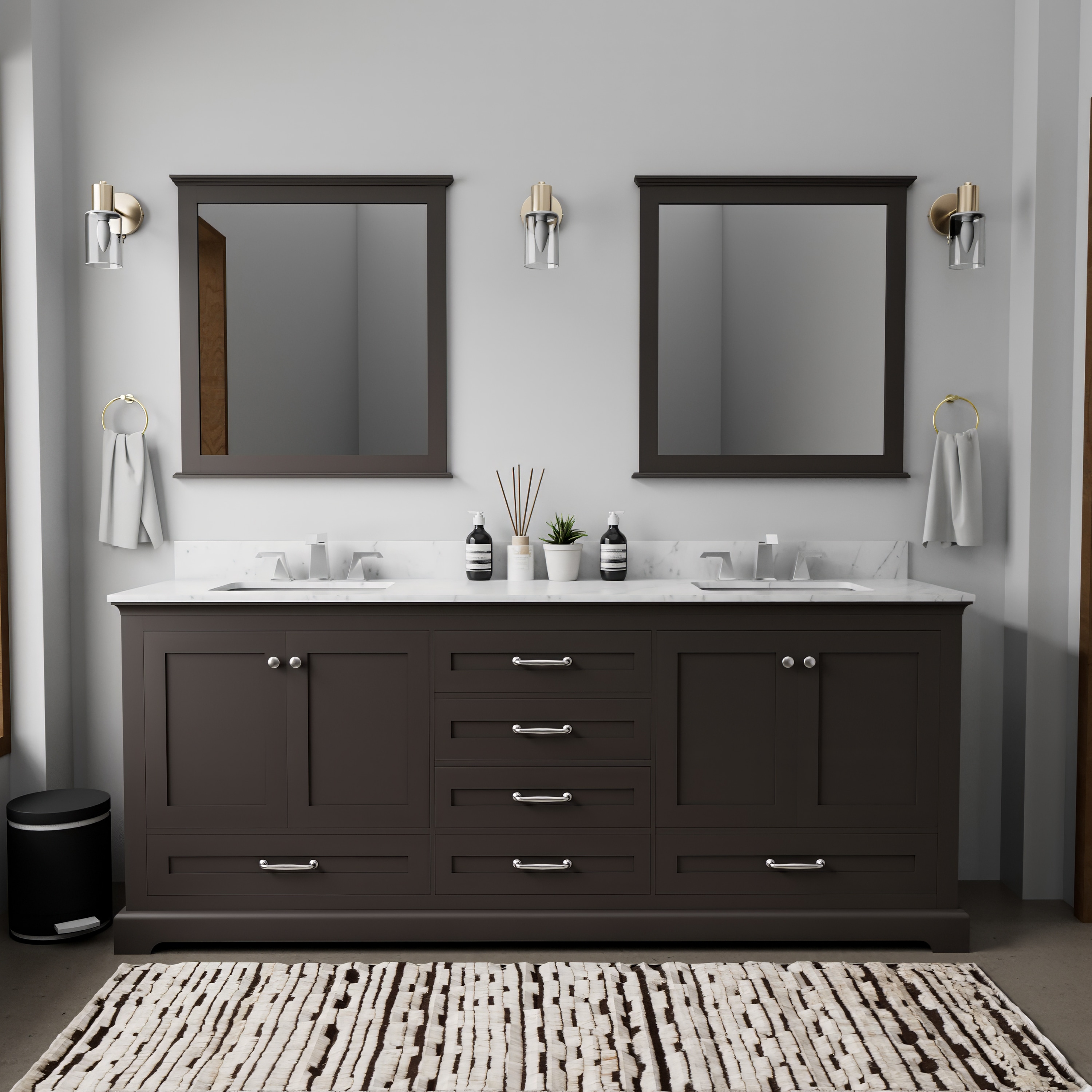 Lexora LD342280DGDSM30F Dukes 80-in Espresso Undermount Double sink Bathroom Vanity with White Marble Top (Mirror Included) (Faucet Included)