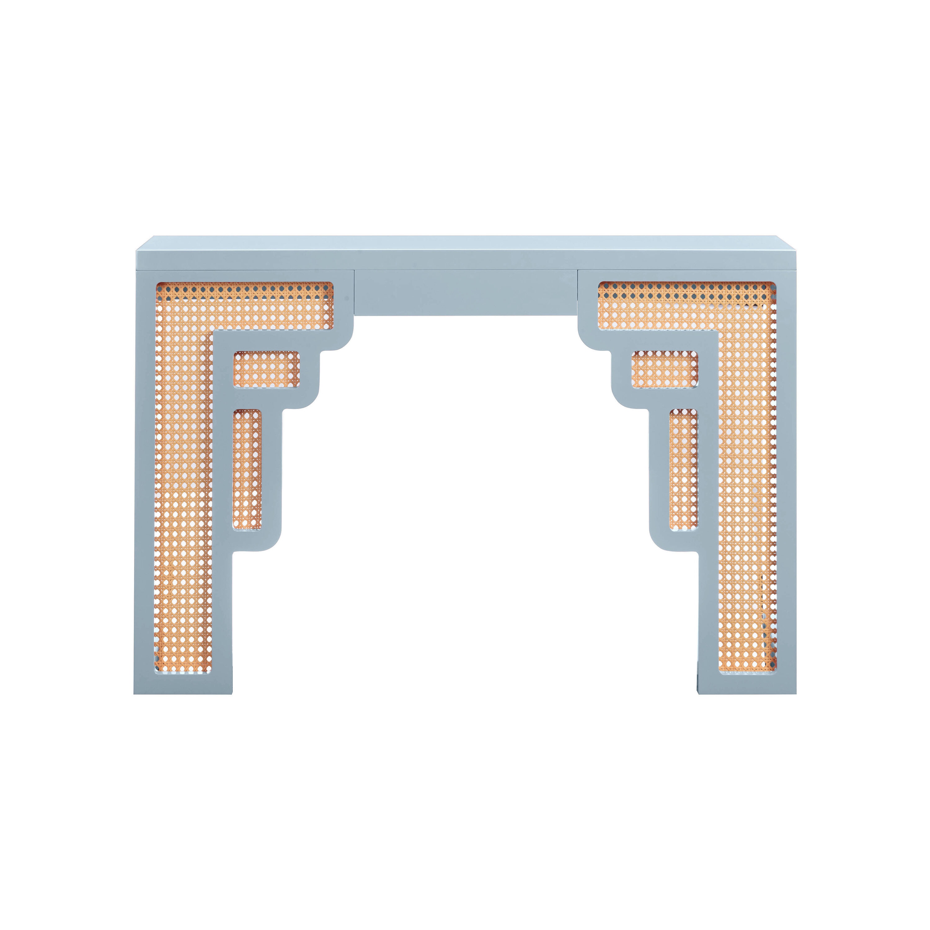 Pastel Blue and Rattan Rectangular Console Table