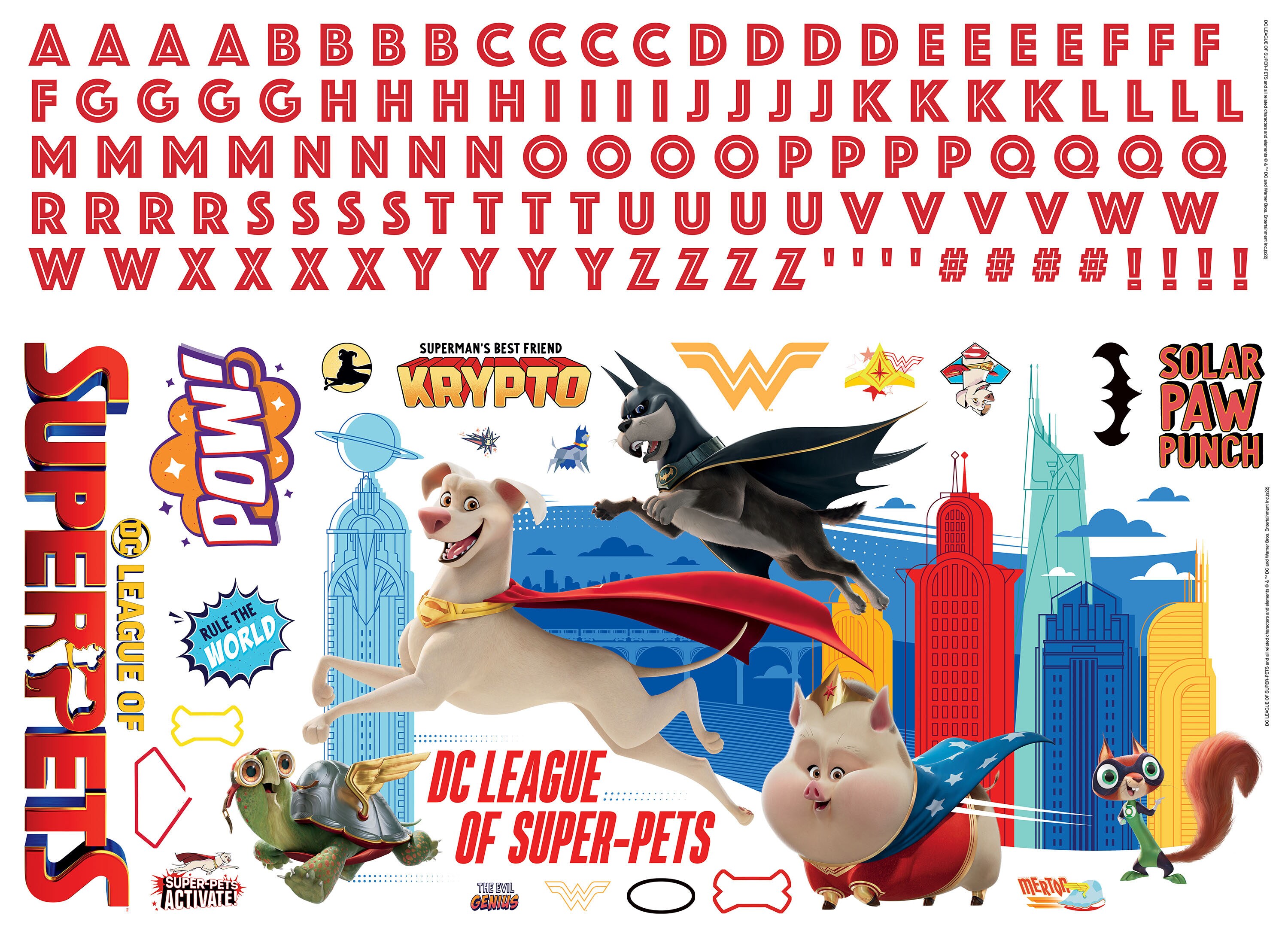 DC Super Pets Giant Self-Adhesive Wall Decals for Kids