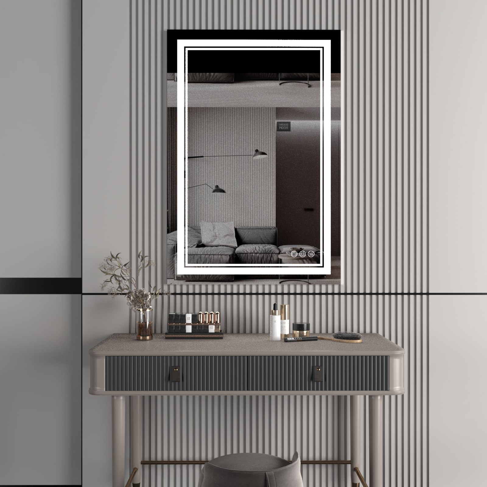 Maxax MXML01-68 VM 24-in x 32-in Polished Frameless Rectangle Dimmable LED Lighted Fog Free Bathroom Vanity Mirror ( Matte Chrome )