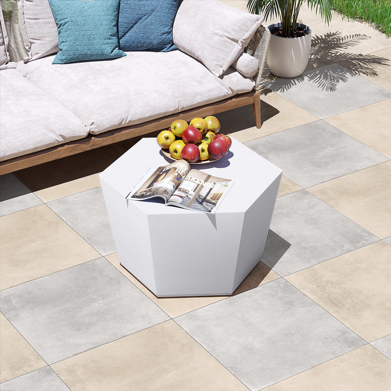 Patio Watcher LS-T28M-6BX-KCB Magnesium Oxide Coffee Table Hexagon Extendable Outdoor Coffee 24.2-in W x 28-in L