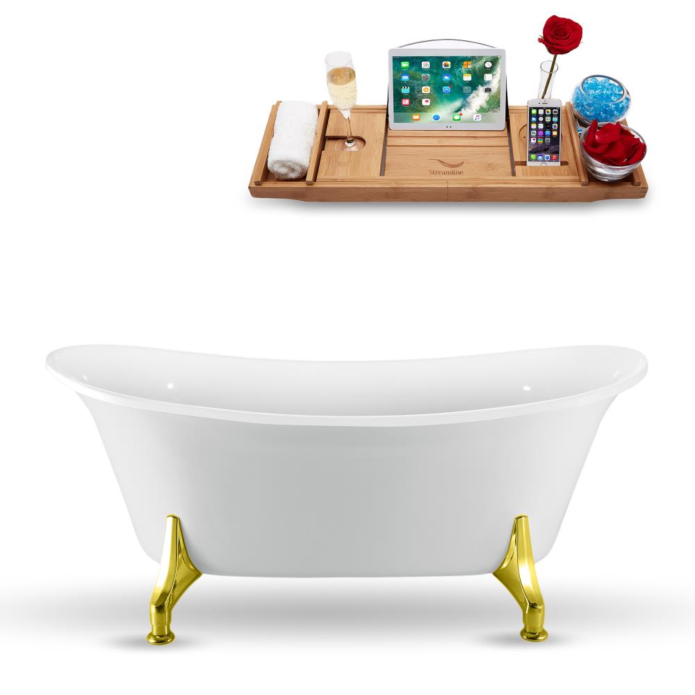 Streamline N1081GLD 66.9291-Inches x 30.7087-Inches Glossy White Acrylic Oval Clawfoot Soaking bathtub Drain ( Center Drain )