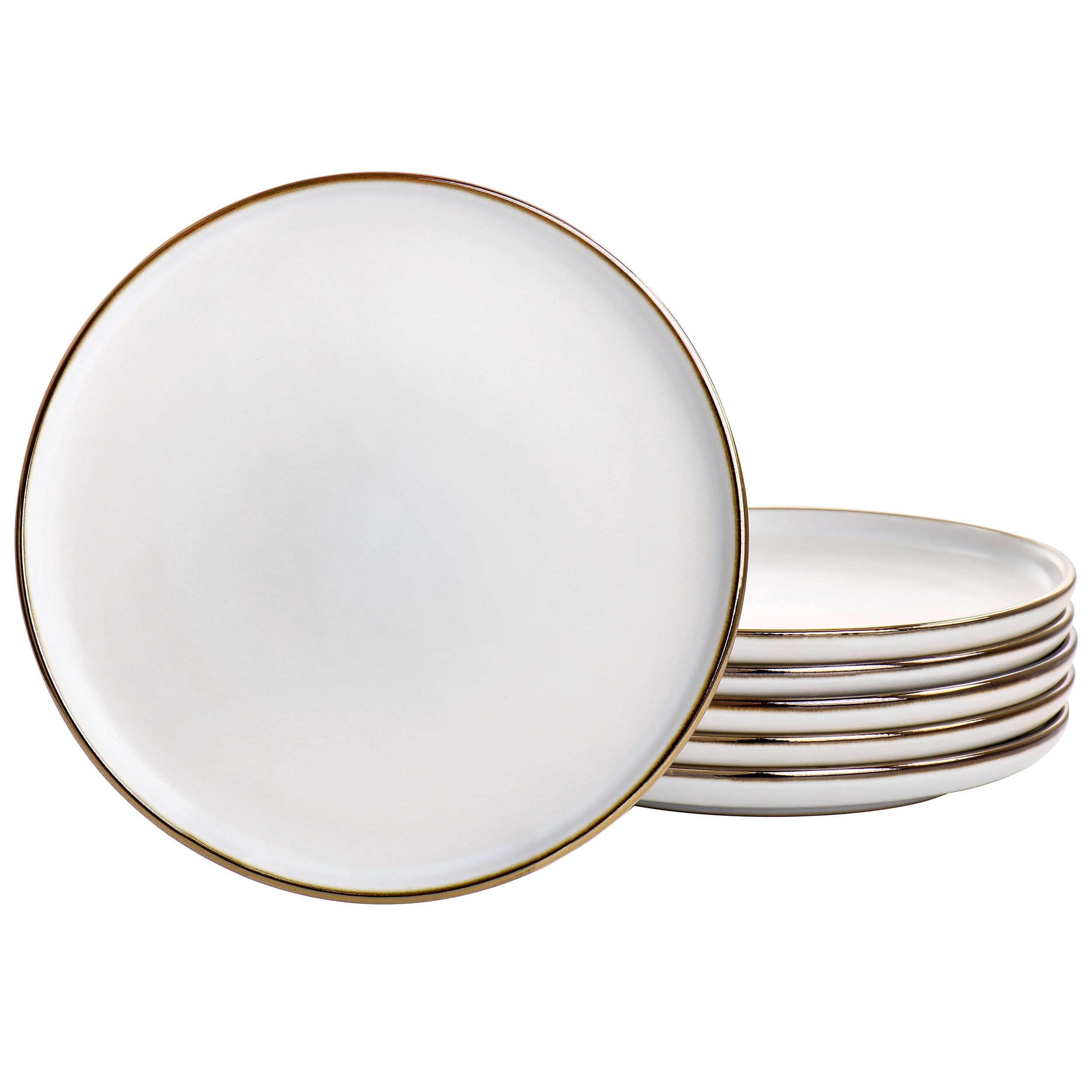 Elama  Arthur 6 Piece Stoneware Salad Plate Set in Matte White with Gold Rim