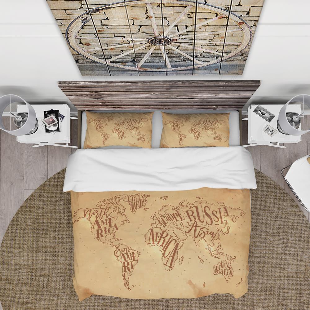 Vintage World Map Beige Microfiber Twin Duvet Cover Set