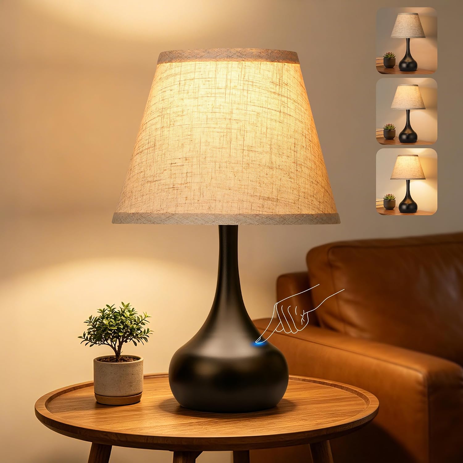 Rottogoon Touch Table Lamp for Bedroom 1Pack 3-Way Dimmable Bedside Lamp for Nightstand Farmhouse Metal Desk Lamp with Linen Shade for Living Room Kids Reading Dorm Home Office Decor Bulb Included