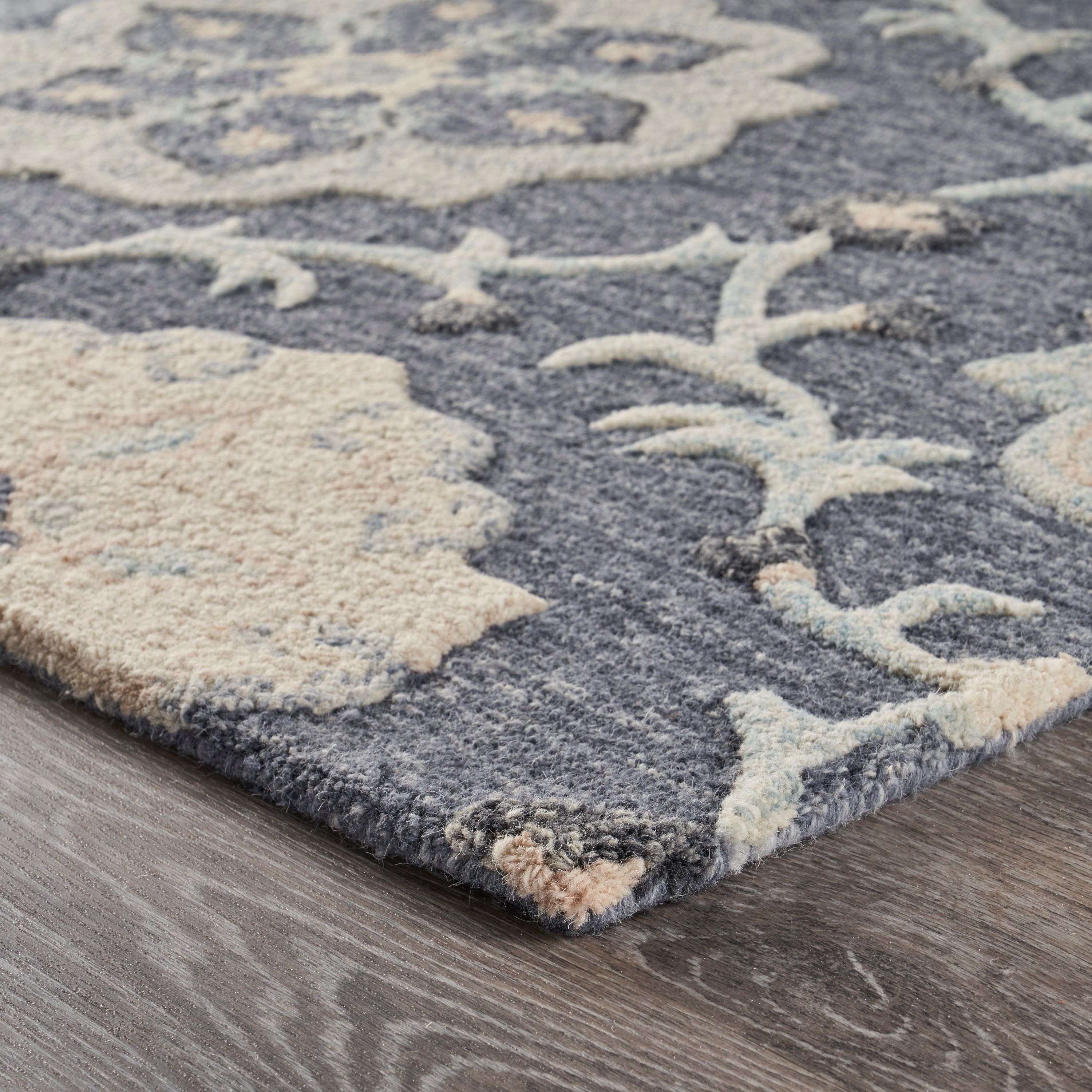 Victorian Garden Deep Gray Floral Hand-Tufted Wool Area Rug 7'x9'