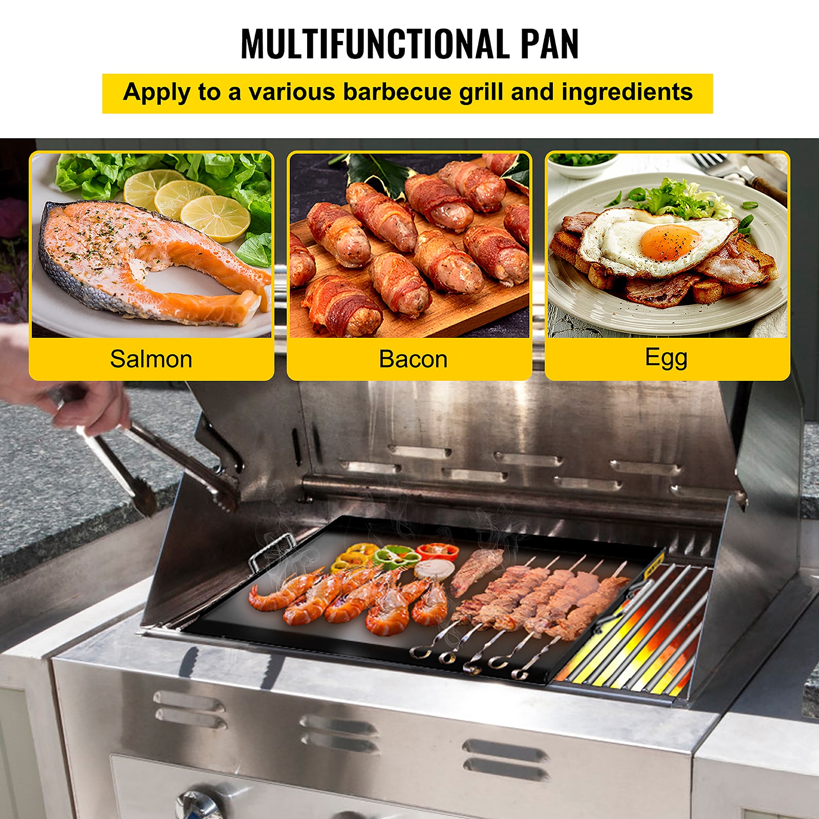 DOBADN Stainless Steel Double Burner Griddle for BBQ Gas Grills, 18'' x  11.5'' Non-Stick Stove Top Flat Griddle Grill Pan Skillet for Medium or Low