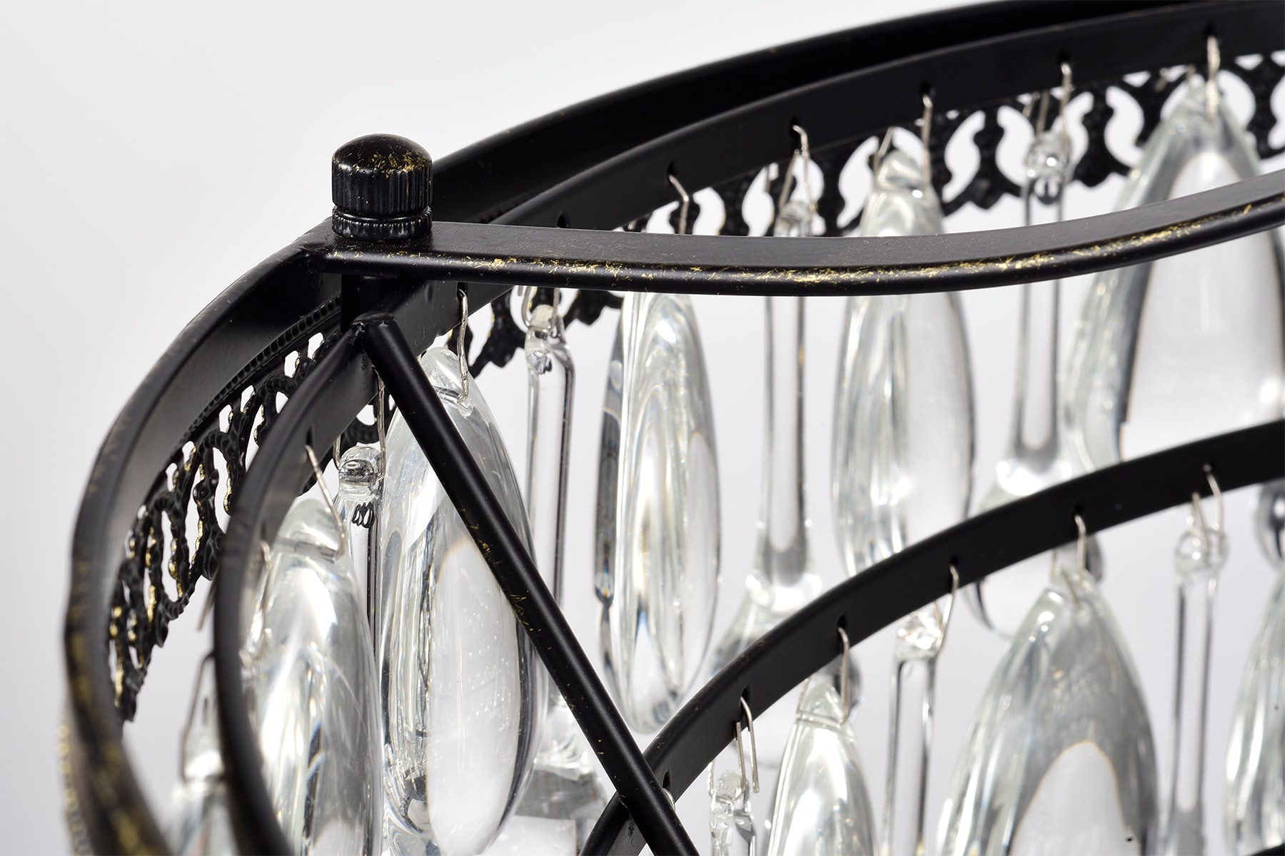 Antique Bronze 6-Light Crystal Teardrop Chandelier