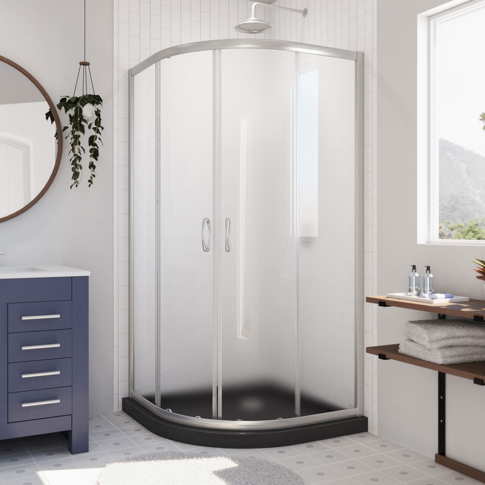 DreamLine DL-6702-89-04FR Prime 2 -Piece 36-in W x 36-in L x 75-in H Round Corner shower kit ( Corner Drain) Base and Door Included Brushed nickel Hardware Included