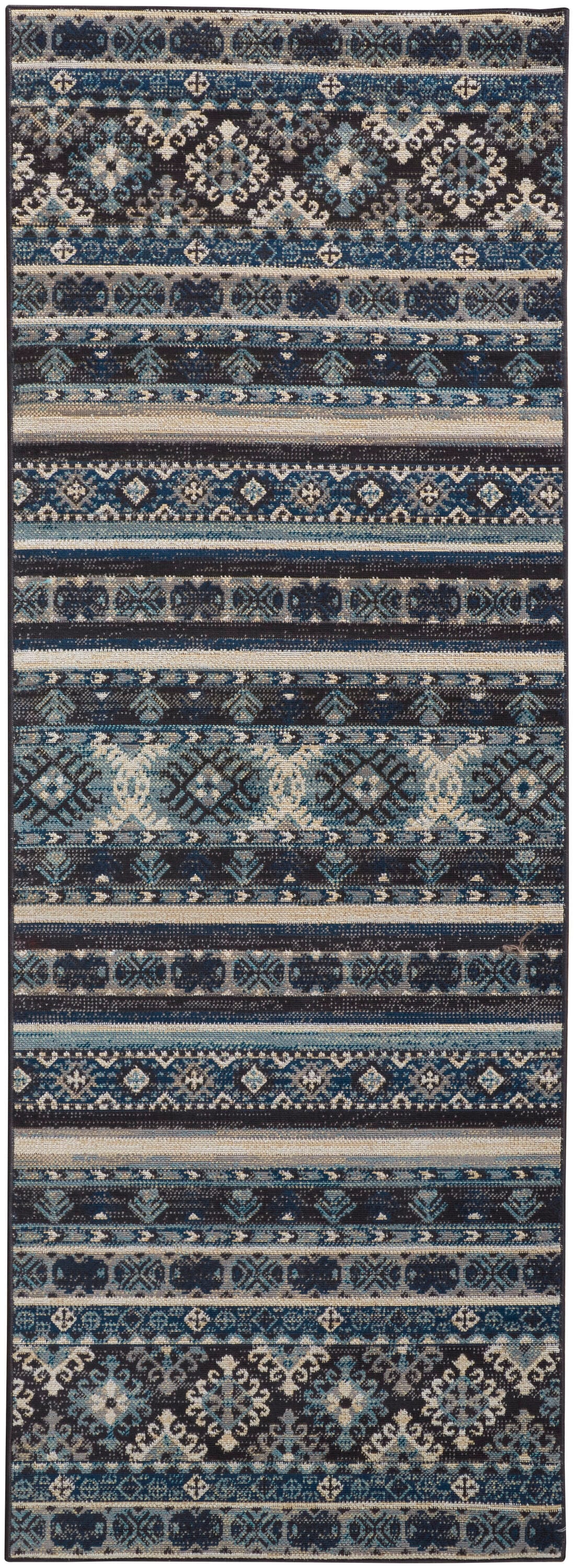 Room Envy NOLR39ATBLUBLKI71 3 x 8 (ft) Loomed Polypropylene Blue/Tan/Black Rectangular Indoor Chevron Runner rug