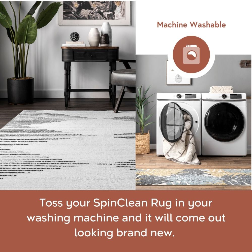 Black and White Diamond Pattern Washable 4' x 6' Rug