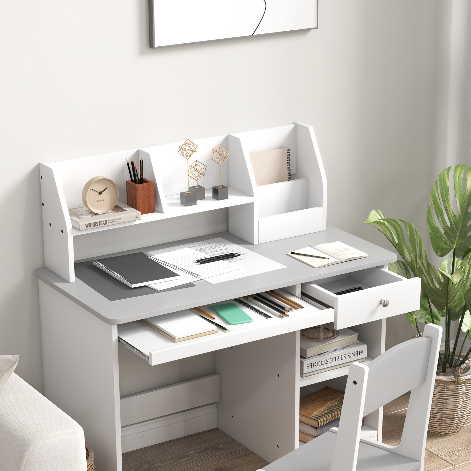 Qaba Kids Desk and Chair Set with Storage Study Desk with Chair for ...