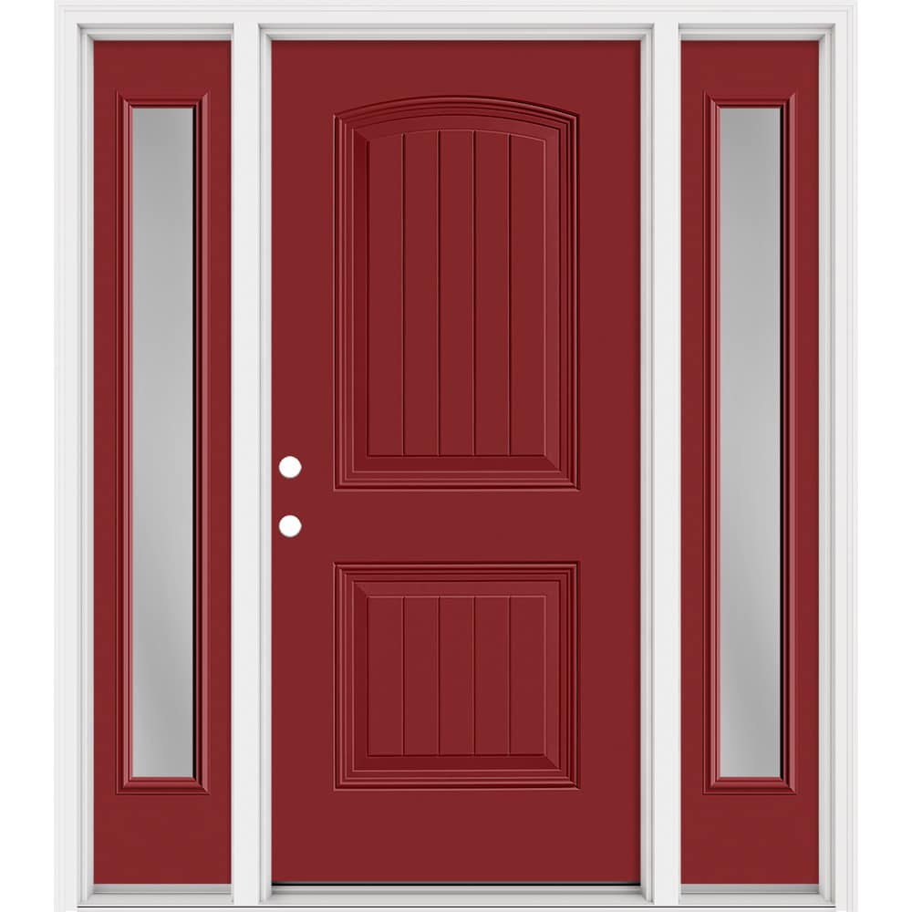 Masonite 321228 Steel Doors Series 64-in x 80-in x Steel No glass Right-hand inswing Roma Red Painted Prehung Front Door with Sidelights with Brickmould Insulating core