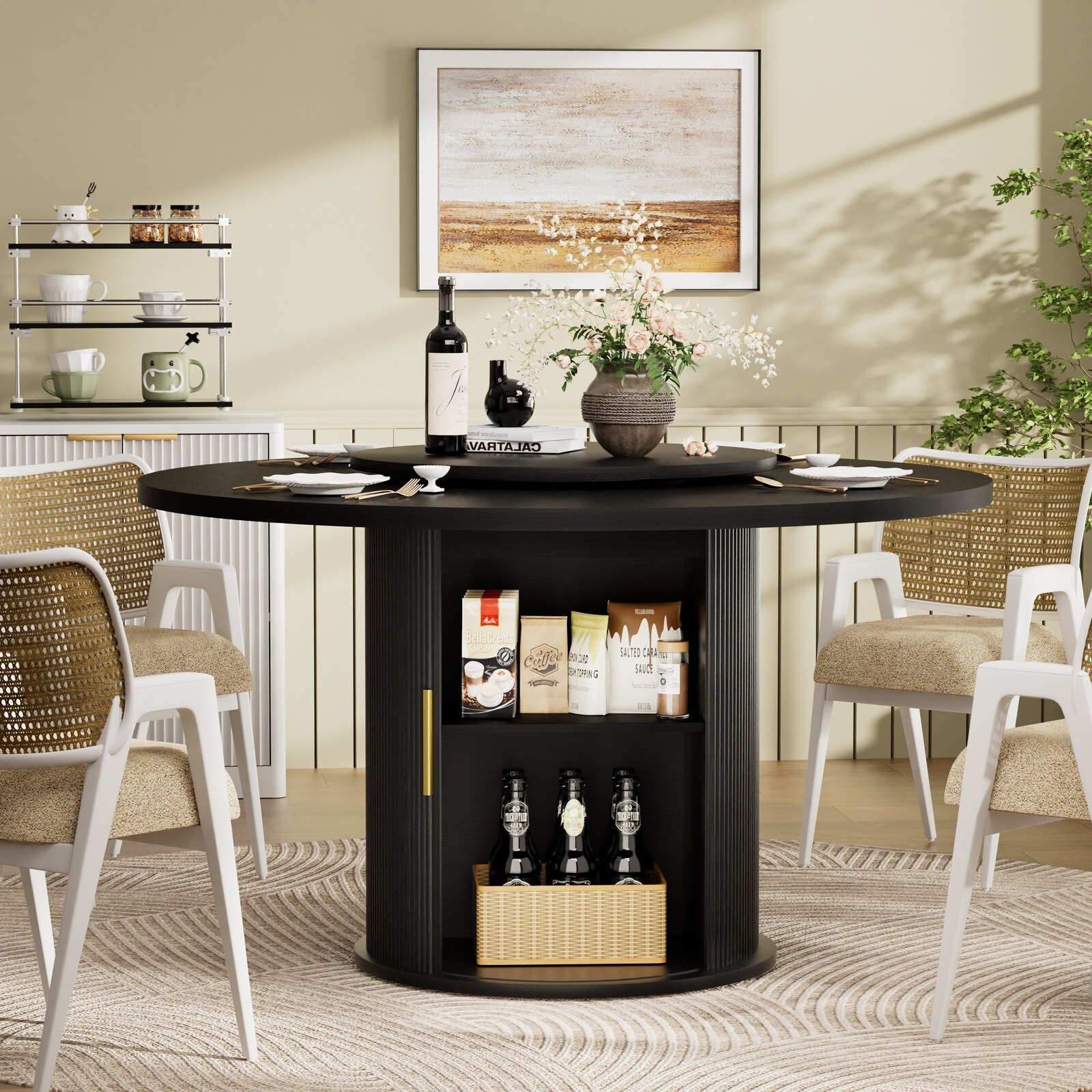 Horizons Prime 55 inch Black Round Dining Table with Engineered Wood ...