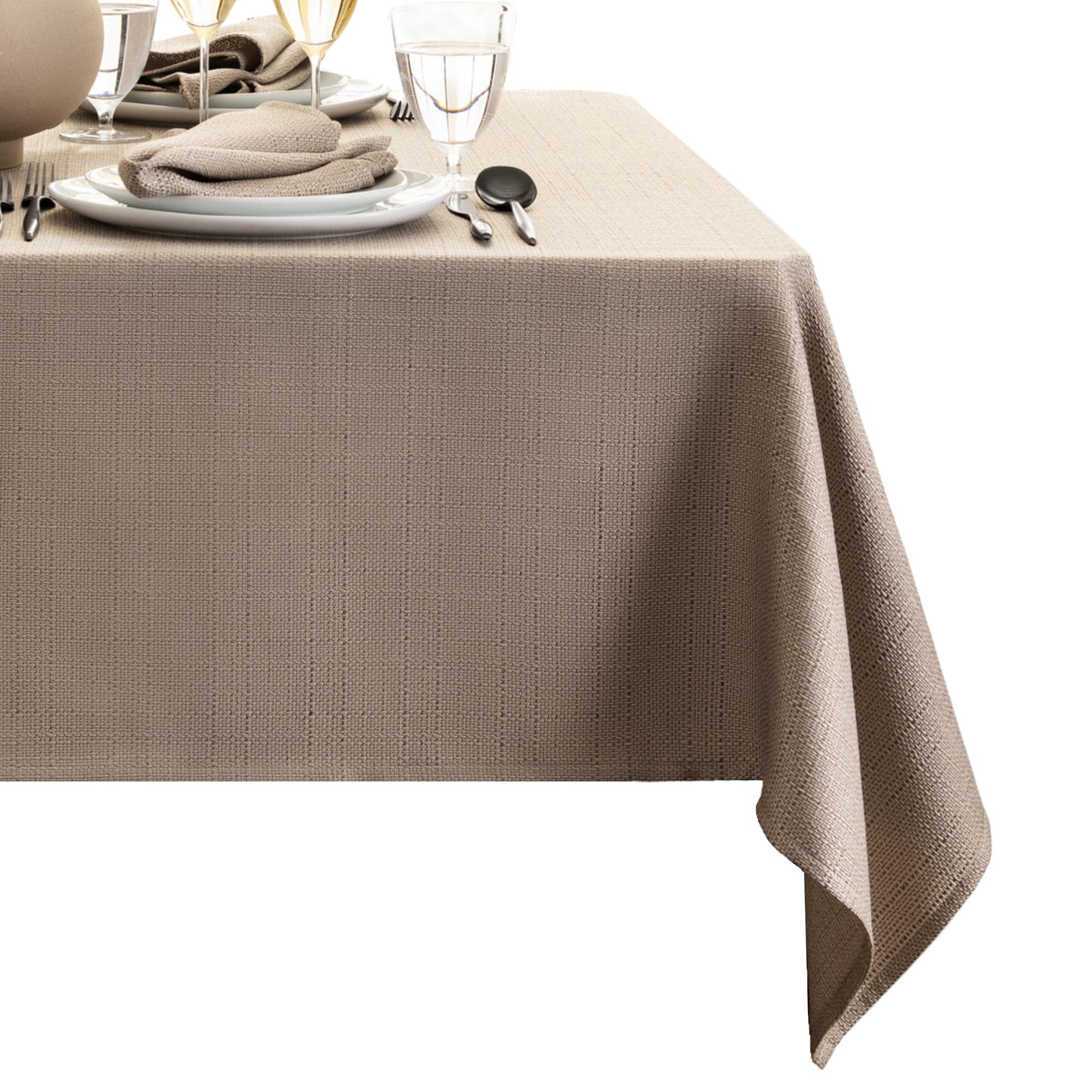 Elrene Home Fashions 194590065331 Laurel Texture Water Stain Resistant 60"x102" Indoor Taupe Table Cover for 6-ft rectangle