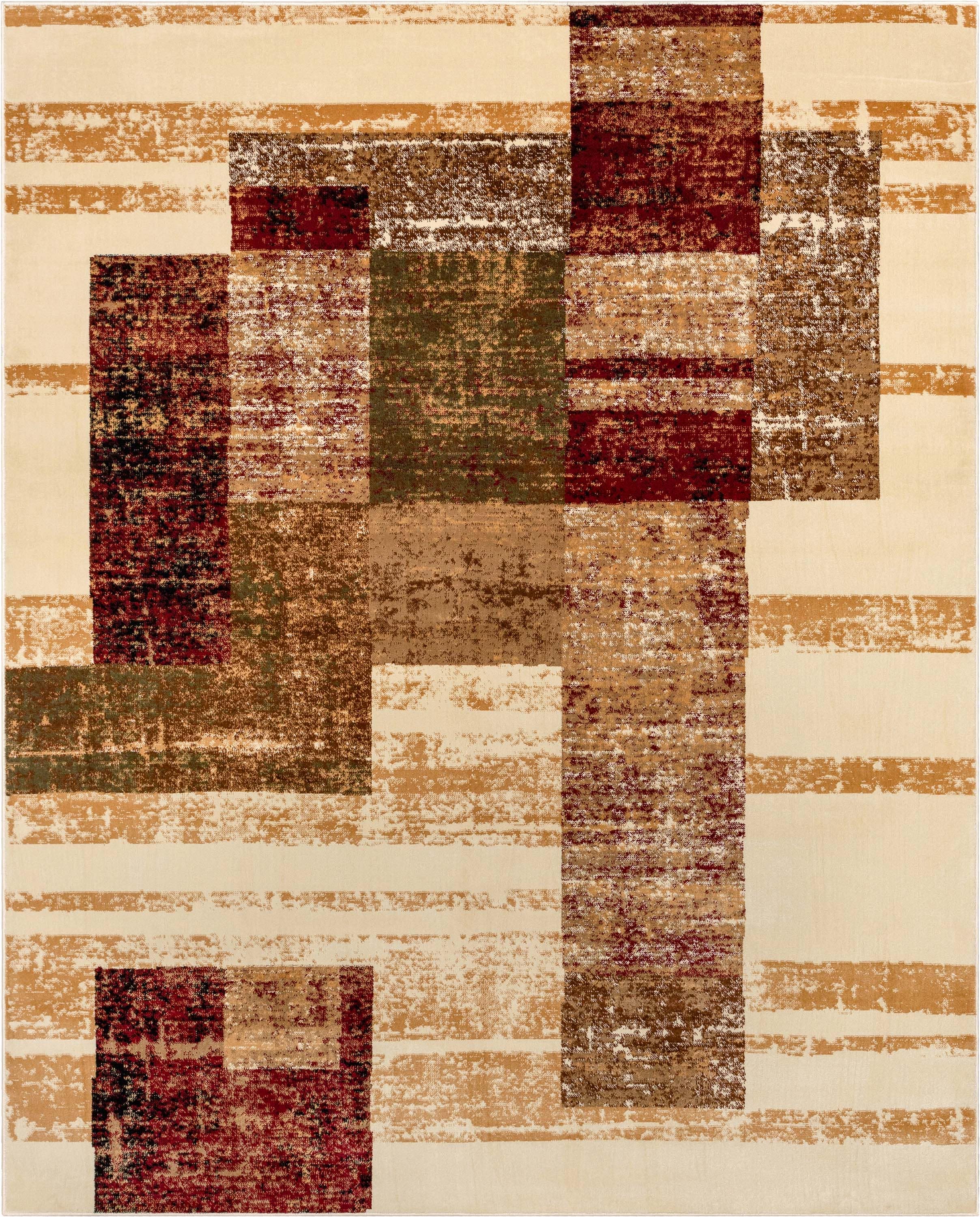 Ivory and Red Geometric Synthetic Rectangular Area Rug 3'11" x 5'3"