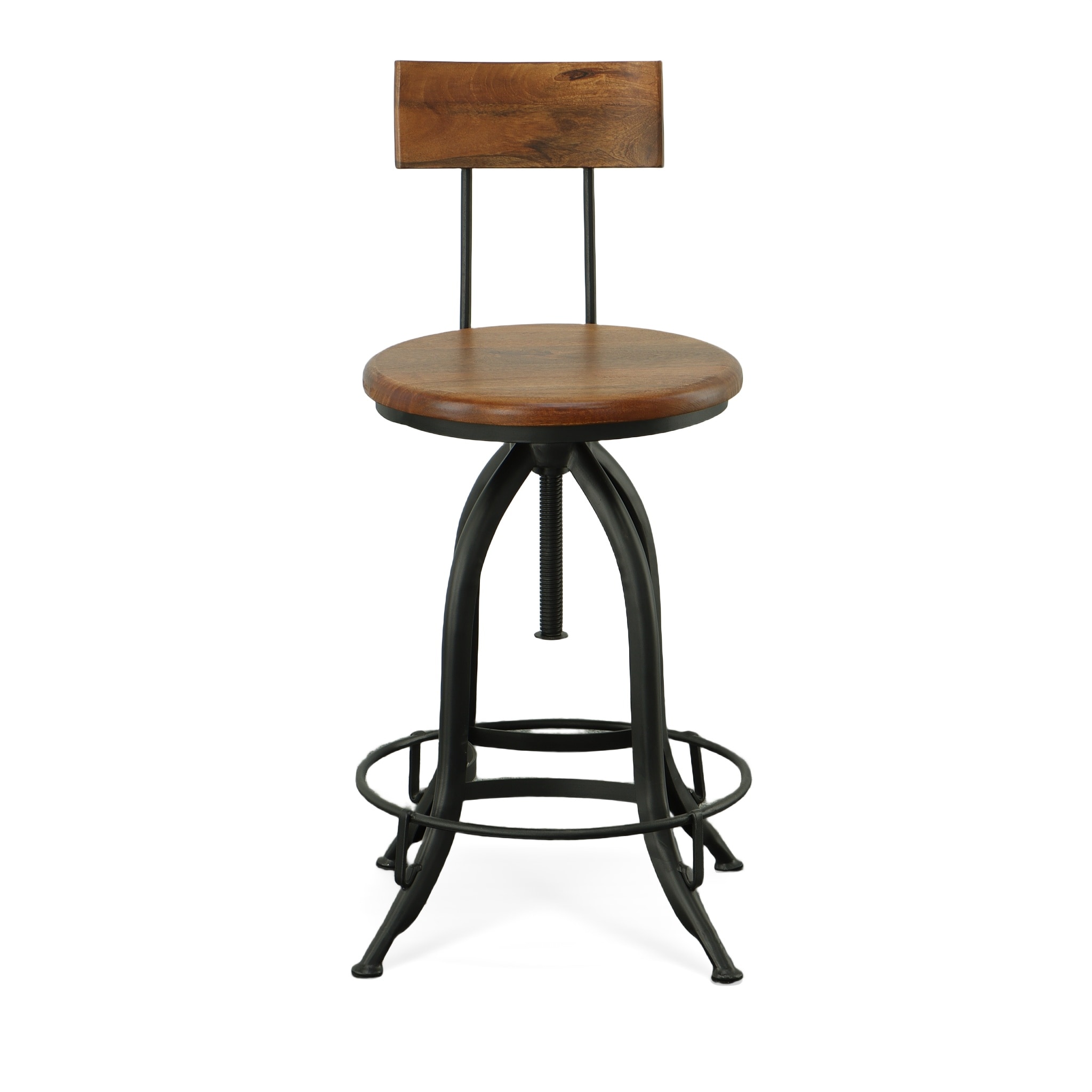 Chestnut and Black Adjustable Swivel Bar Stool with Wood Seat