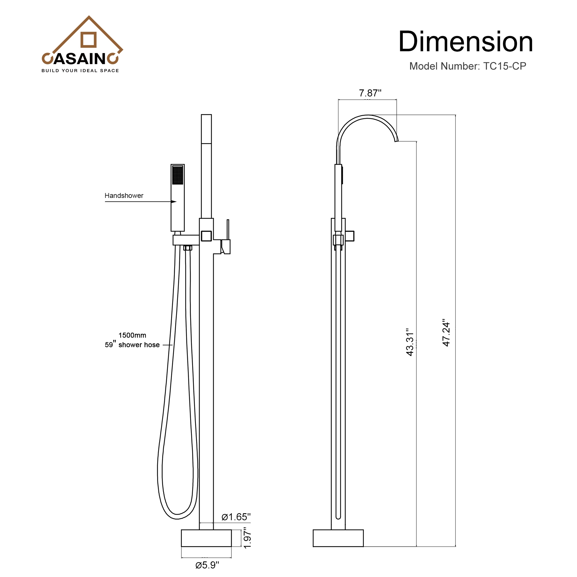 CASAINC TC15-CP Roman-Tub-Faucets - View #2