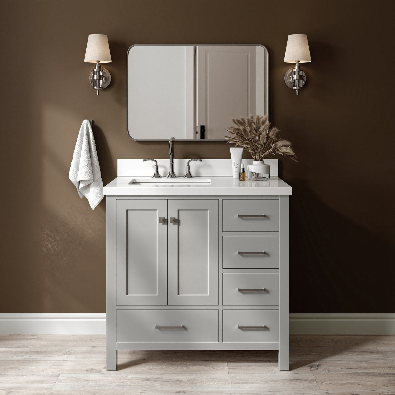 ARIEL A037SLWQRVOGRY Cambridge 37-in Gray Undermount Single Sink Bathroom Vanity with Pure White Quartz Quartz Top
