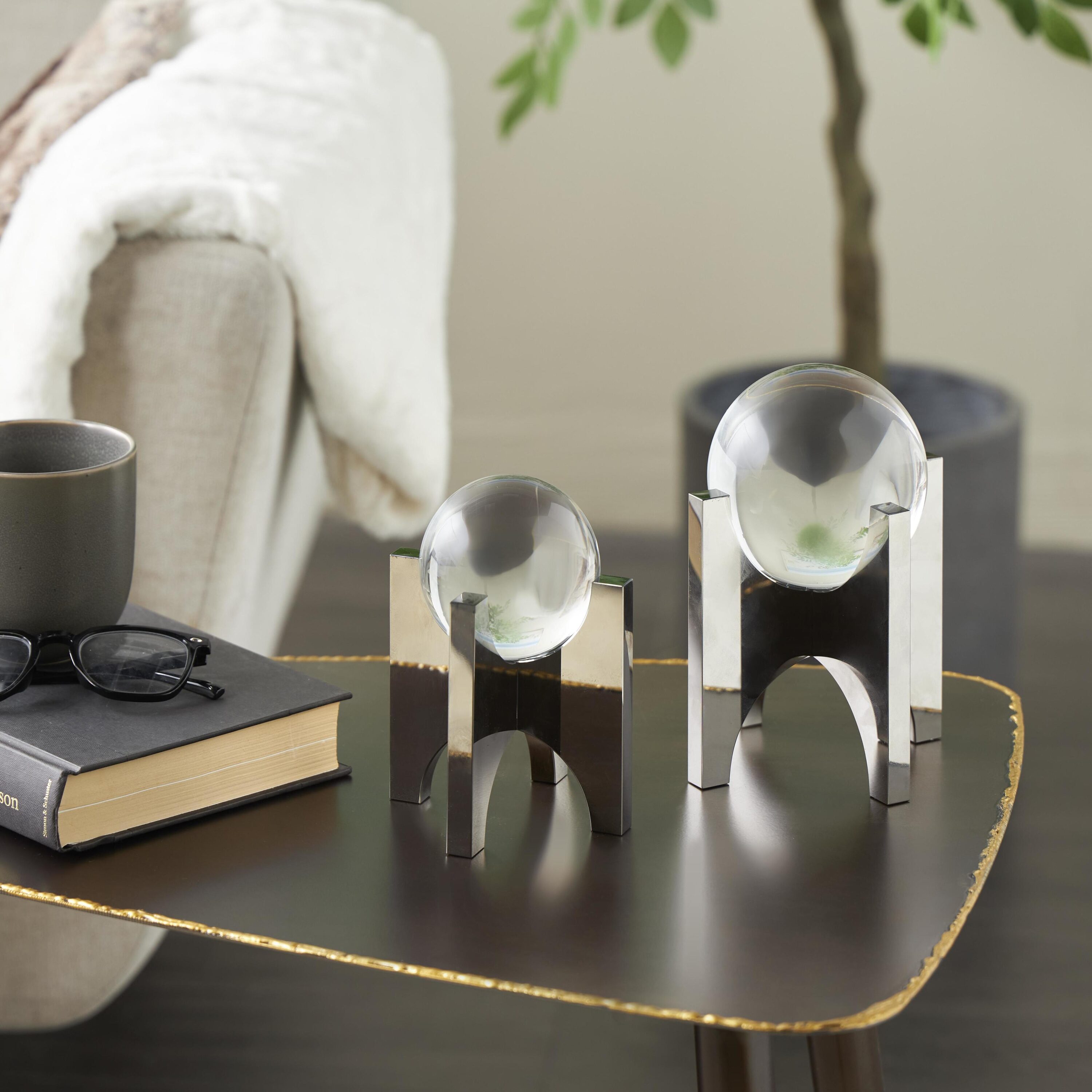 Grayson Lane 823230 2 -Pack Silver Glass Modern Sculpture