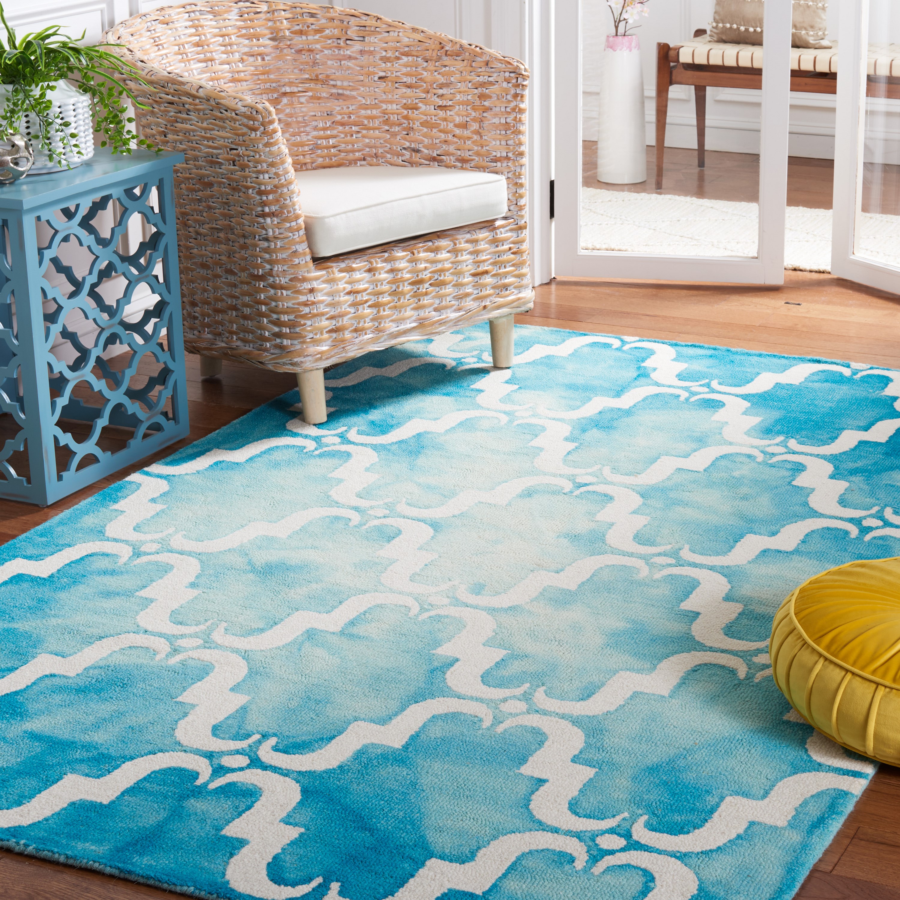 Safavieh DDY536D-24 Dip Dye Teri 3 x 4 (ft) Tufted Wool Turquoise/Ivory Rectangular Indoor Trellis Bohemian/Eclectic Throw rug