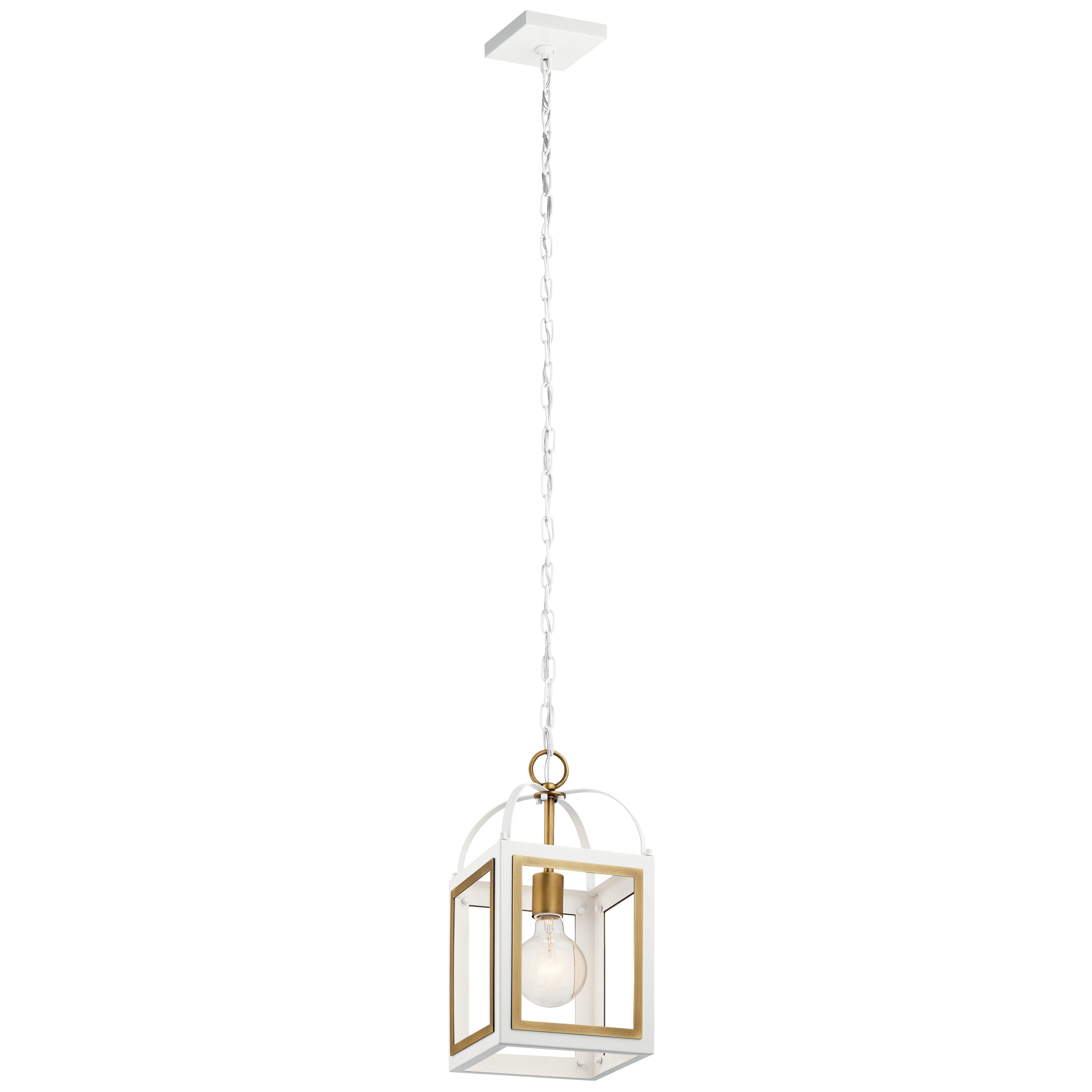 Kichler 52030WHNBR Vath 1 -Light White w/Natural Brass Industrial Lantern Small Hanging Pendant light
