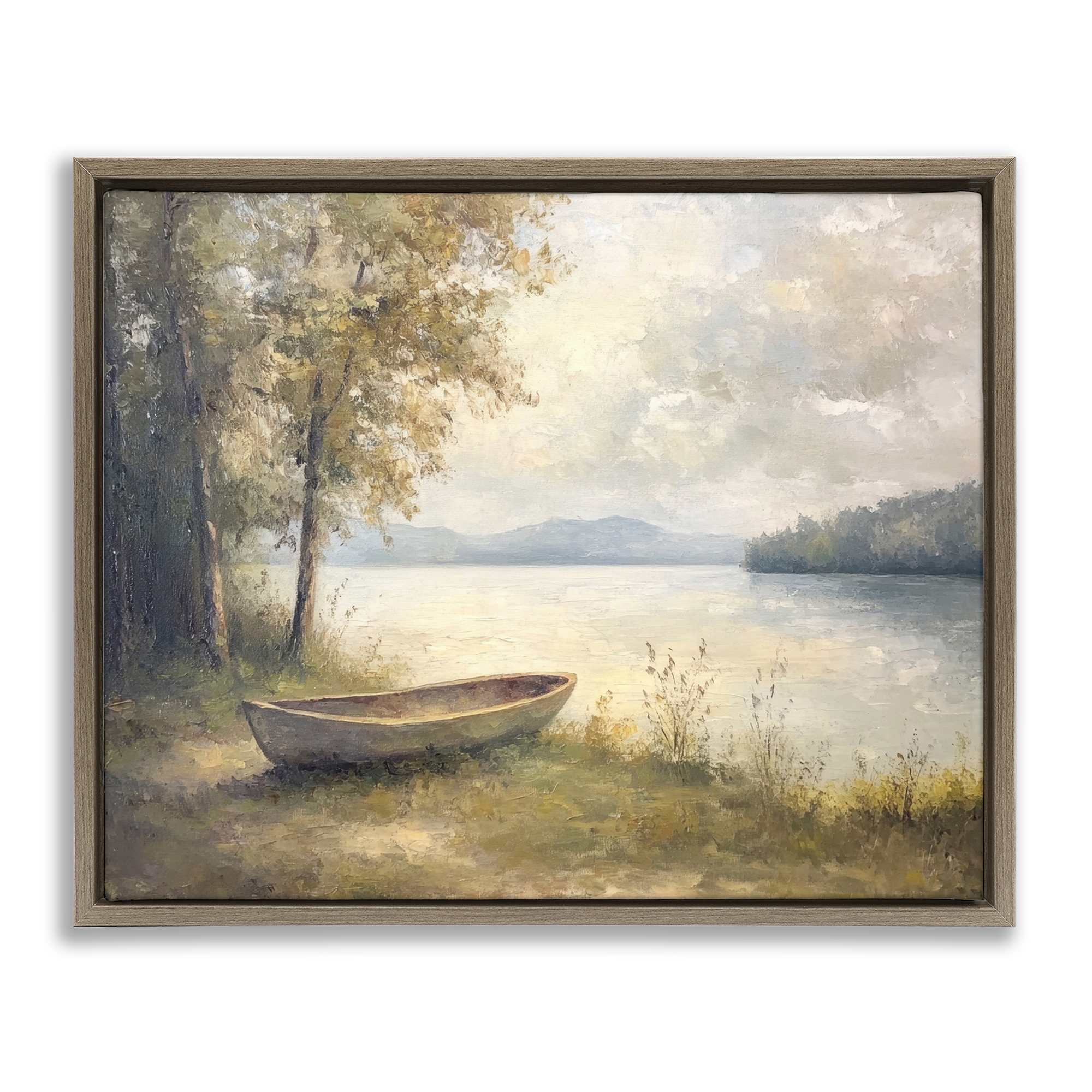 Stupell Industries BT-810-FFE-24X30 Boat at Lake's Edge Floating Frame design by Petal Prints Design
