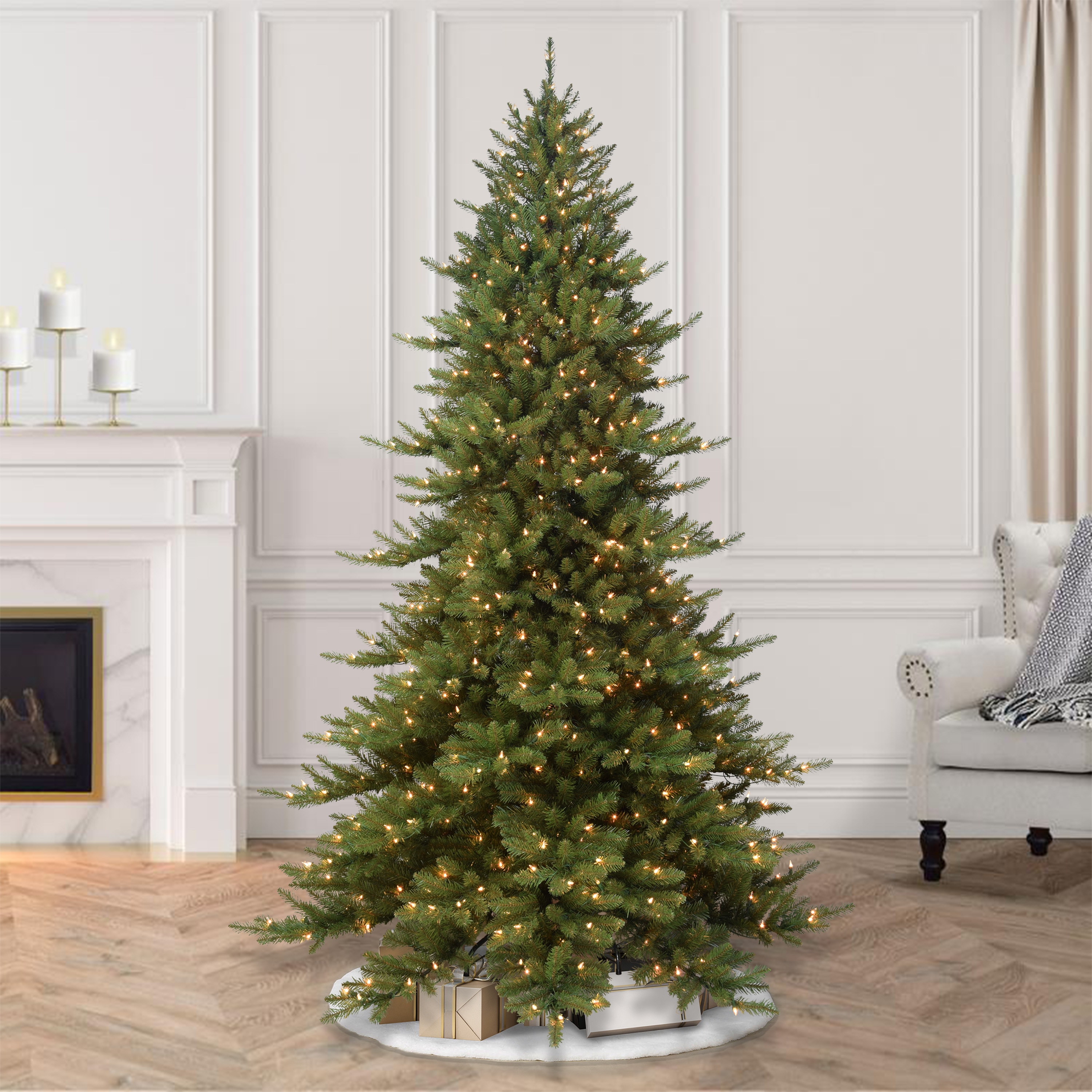 Puleo International 7.5-ft Pre-lit Artificial Christmas Tree with ...