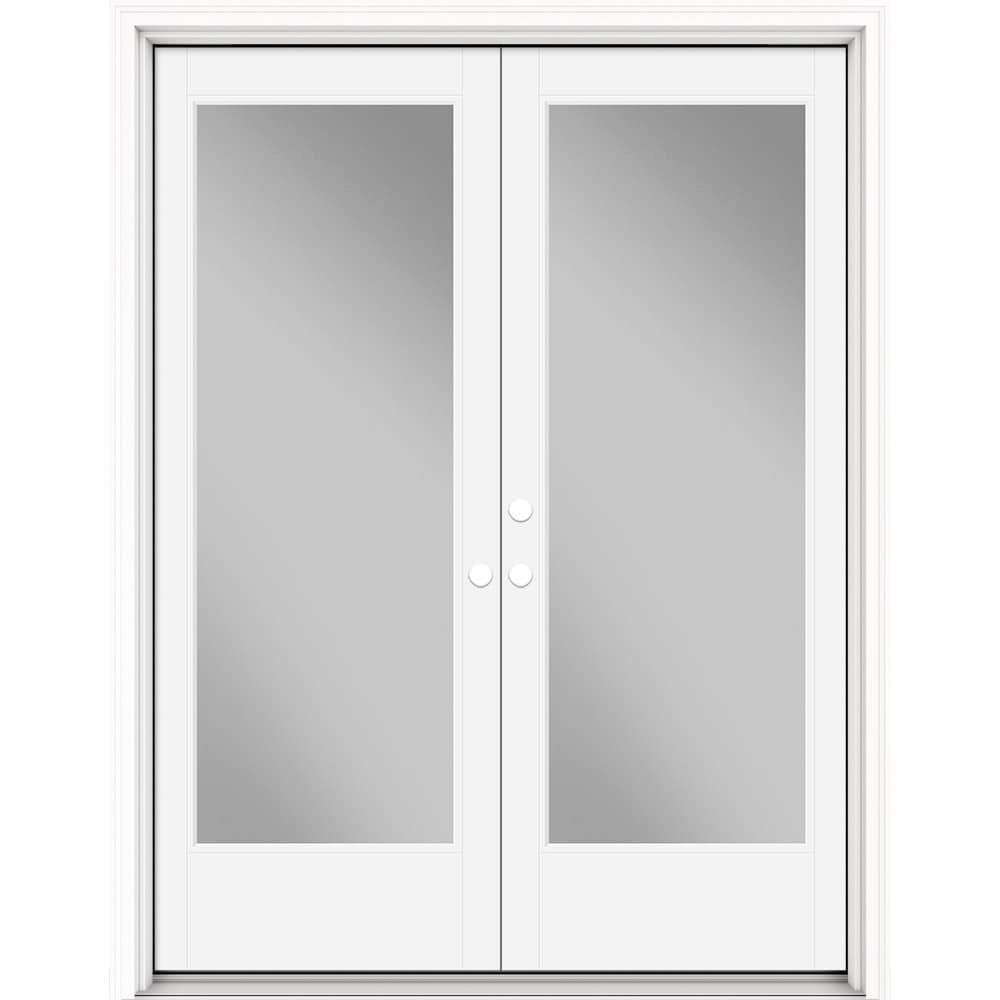 Masonite 630743 Performance Door System 60-in x 80-in x 4-9/16-in Fiberglass Full lite Right-hand inswing Primed Prehung Double Front Door with Brickmould Insulating core