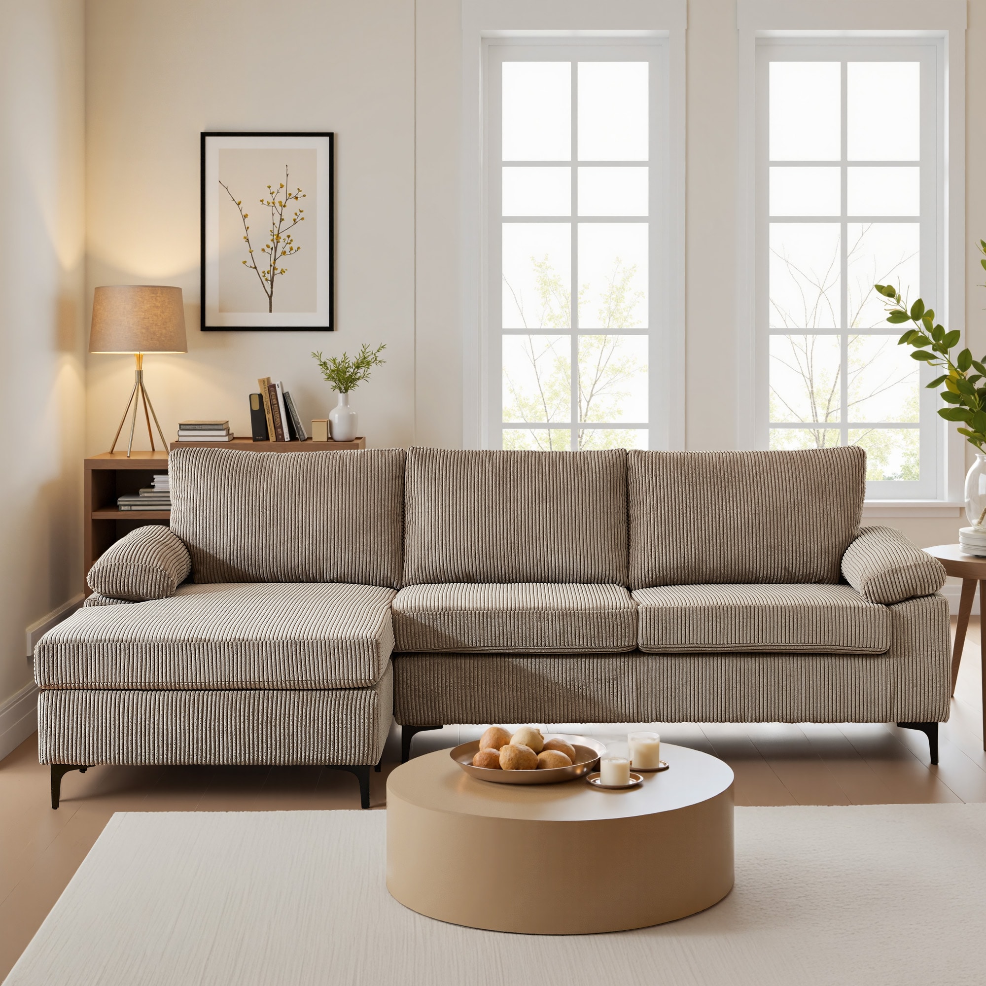 ALTRIGUS 6L-MK800-AL 100-in Modern Camel Corduroy 3 -seater Sectional