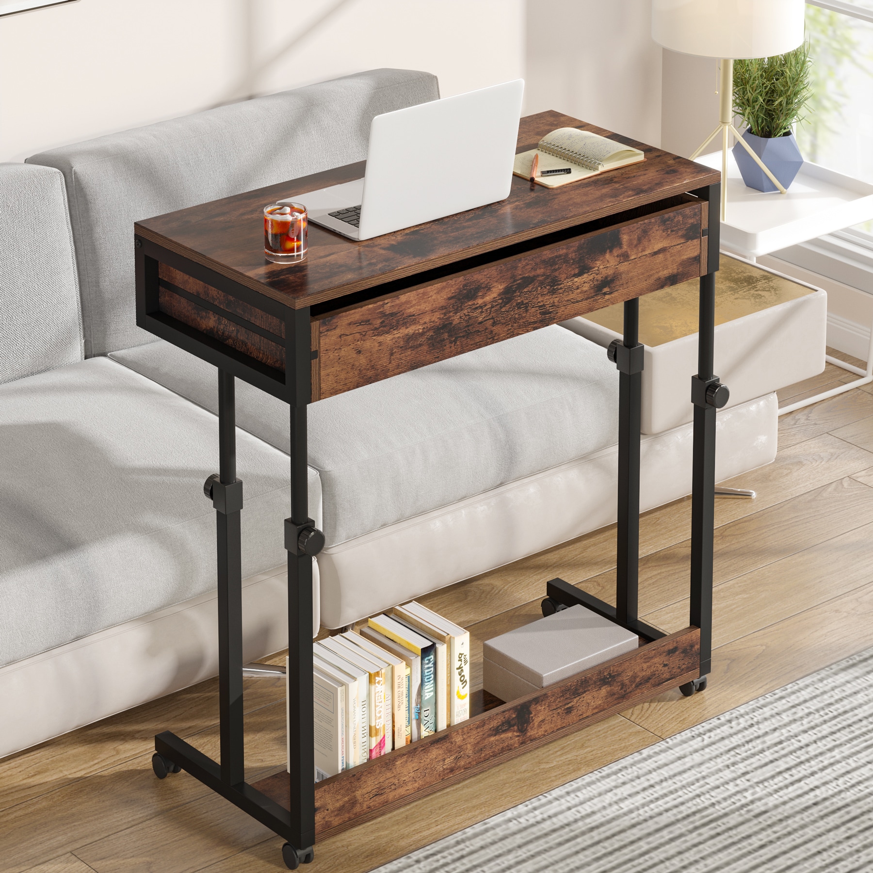 Fnova LWTJ-F1695X End table 32-in W x 43-in H Brown Wood Rectangular Industrial End Table Assembly Required