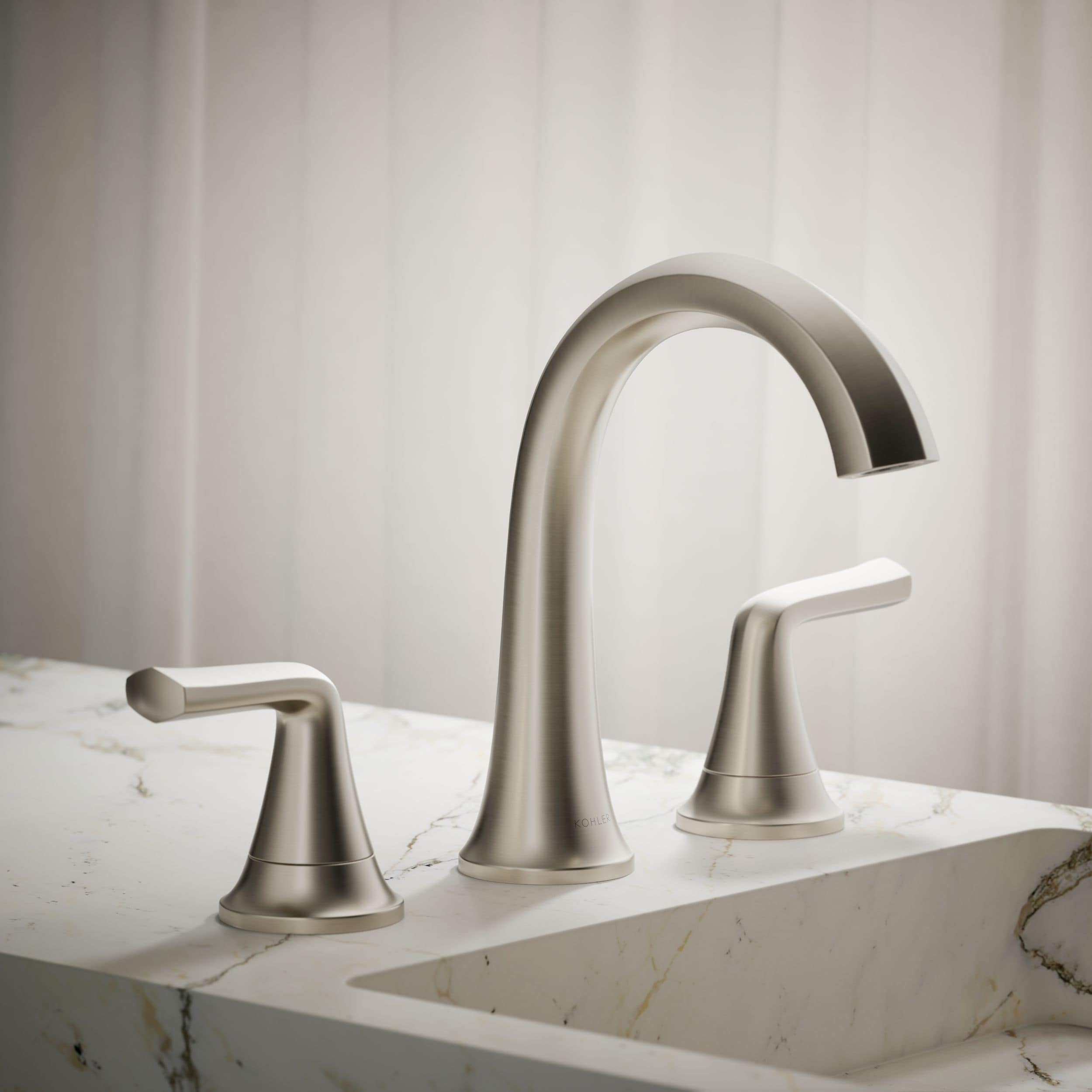 KOHLER R27213-4D-BN Desette Brushed Nickel Widespread 2-handle WaterSense Mid-arc Residential Handle Bathroom Sink Faucet with Drain