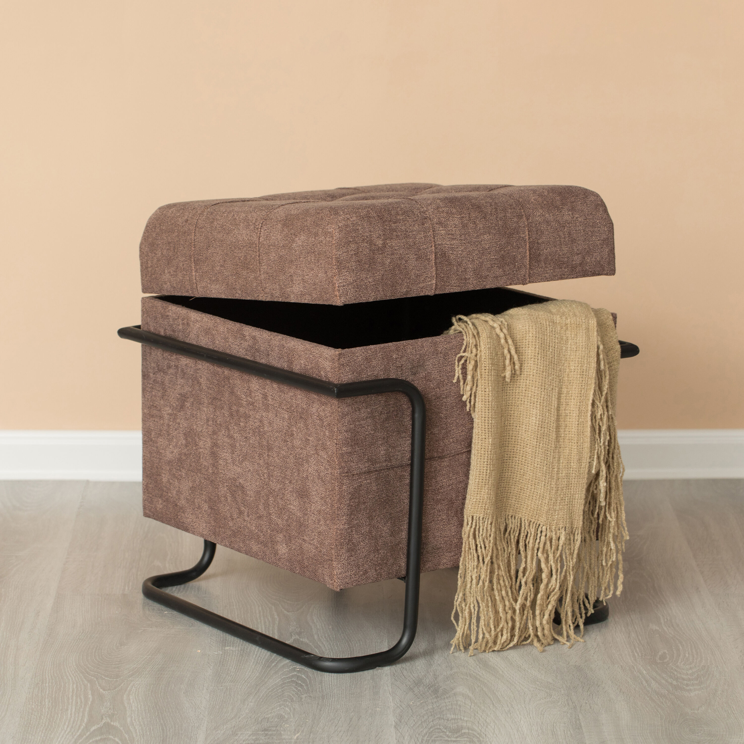FABULAXE QI003941.BN Modern Brown Velvet Storage Ottoman
