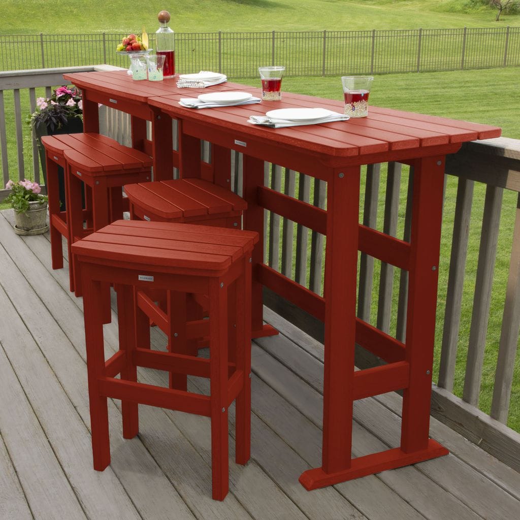 highwood AD-KITBALC201-RED The Lehigh 6 -Piece Rustic Red Bar Height Patio Dining Set Plastic Rectangle Table with 4 Stationary Chairs