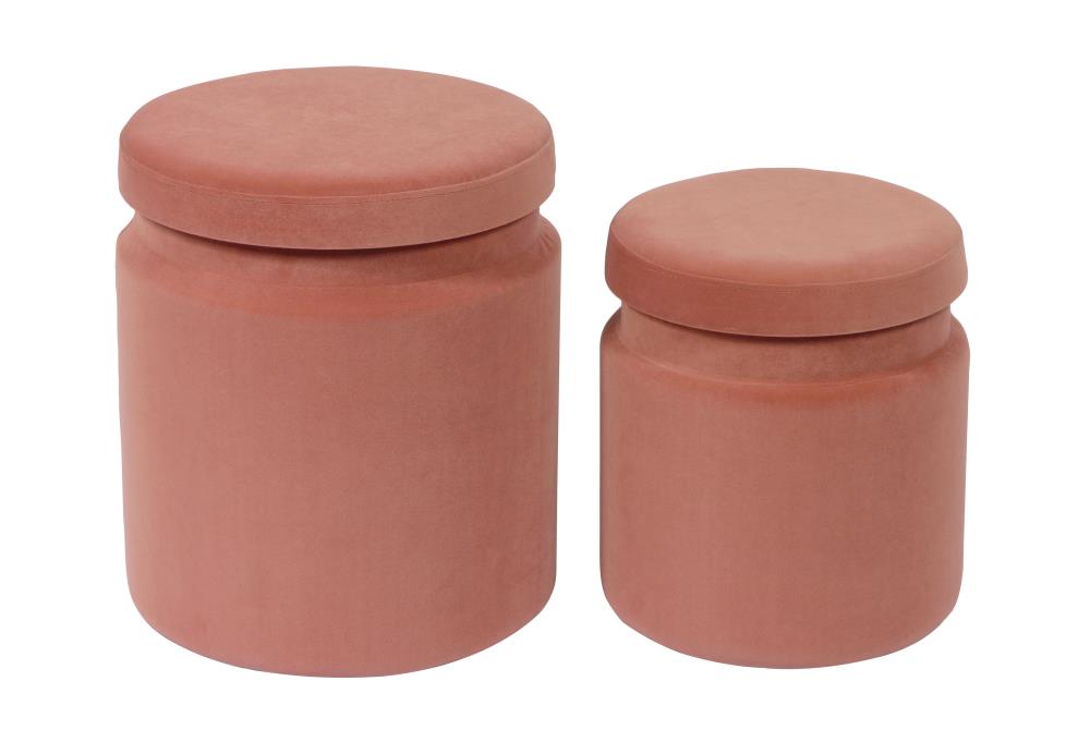 TOV Furniture TOV-OC6462 TOV Slashed Glam Salmon Velvet Round Storage Ottoman