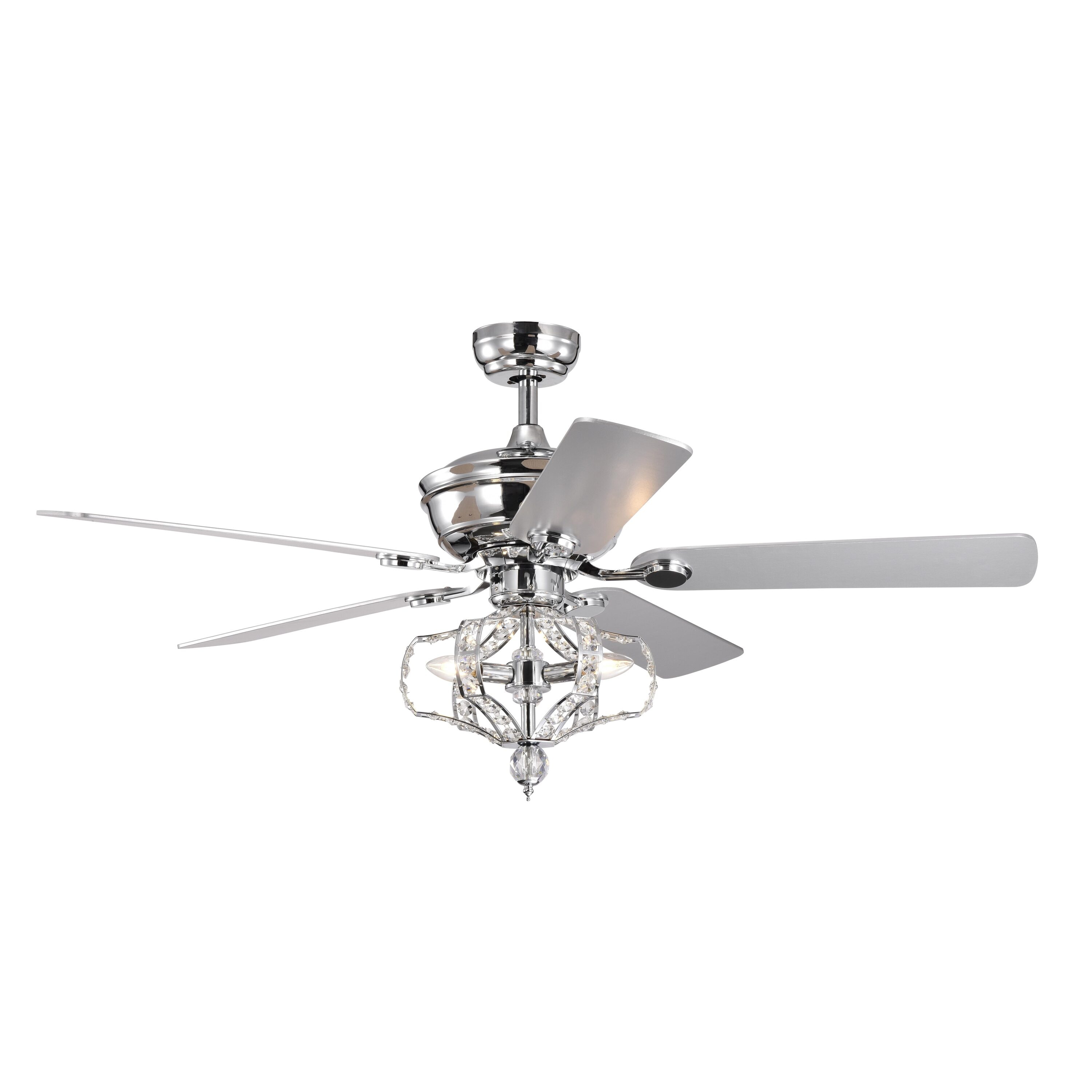 Bayfeve BFHM-52989-CF Adjustable Speed 52-in Outdoor Chrome with Plywood Blades Chandelier Ceiling Fan With Light and Remote ( 5 -Blade )