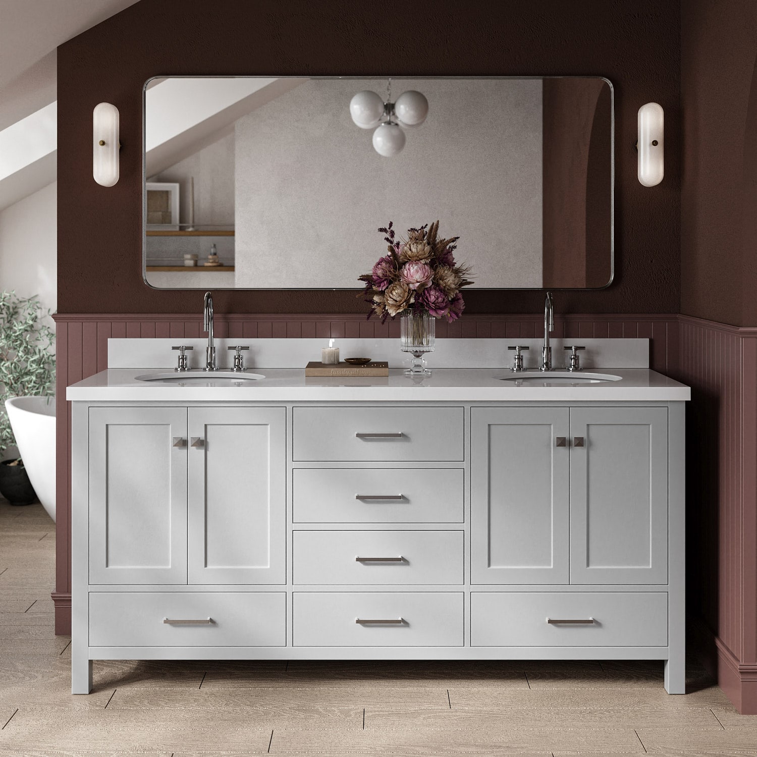 ARIEL A073DWQOVOGRY Cambridge 73-in Grey Undermount Double sink Bathroom Vanity with Pure White Quartz Quartz Top