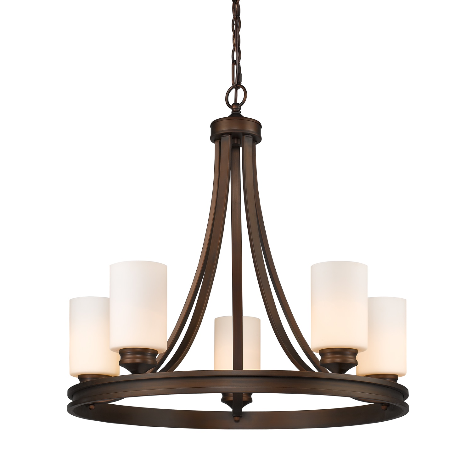 Sovereign Bronze 5-Light Chandelier with Opal Glass Shades