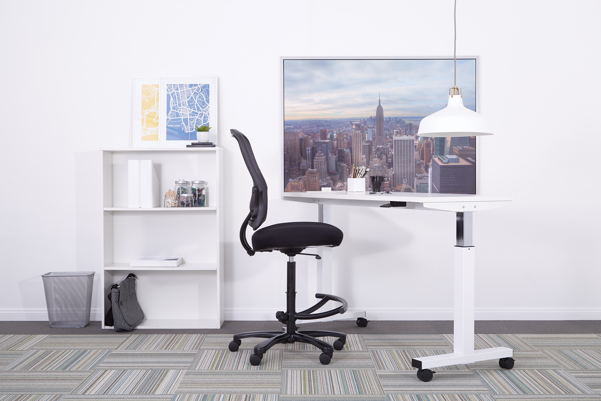 Black Mesh Ergonomic Drafting Swivel Chair with Footrest