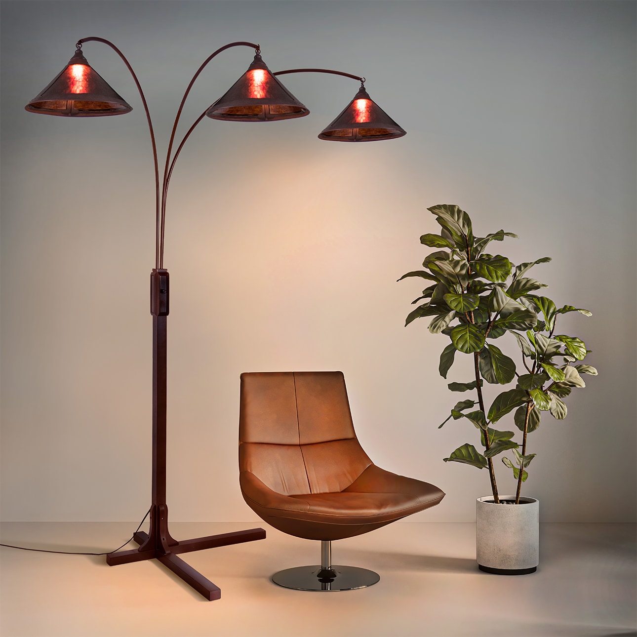 Espresso Bronze Adjustable Multi-Head Arc Floor Lamp
