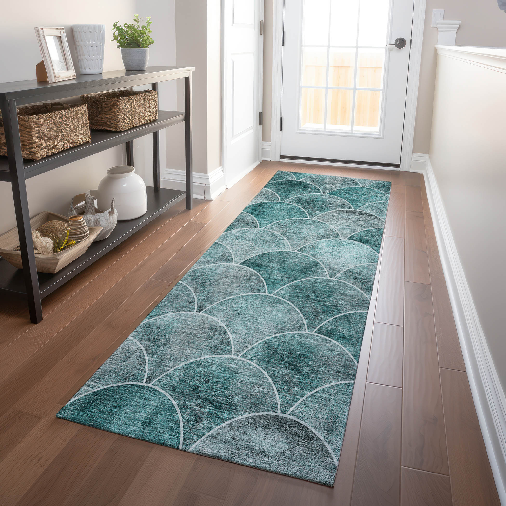 Addison Rugs ACN594TE2X8 Chantille ACN594TE 2 x 7 (ft) Polyester Teal Rectangular Indoor/Outdoor Abstract Machine washable Runner rug
