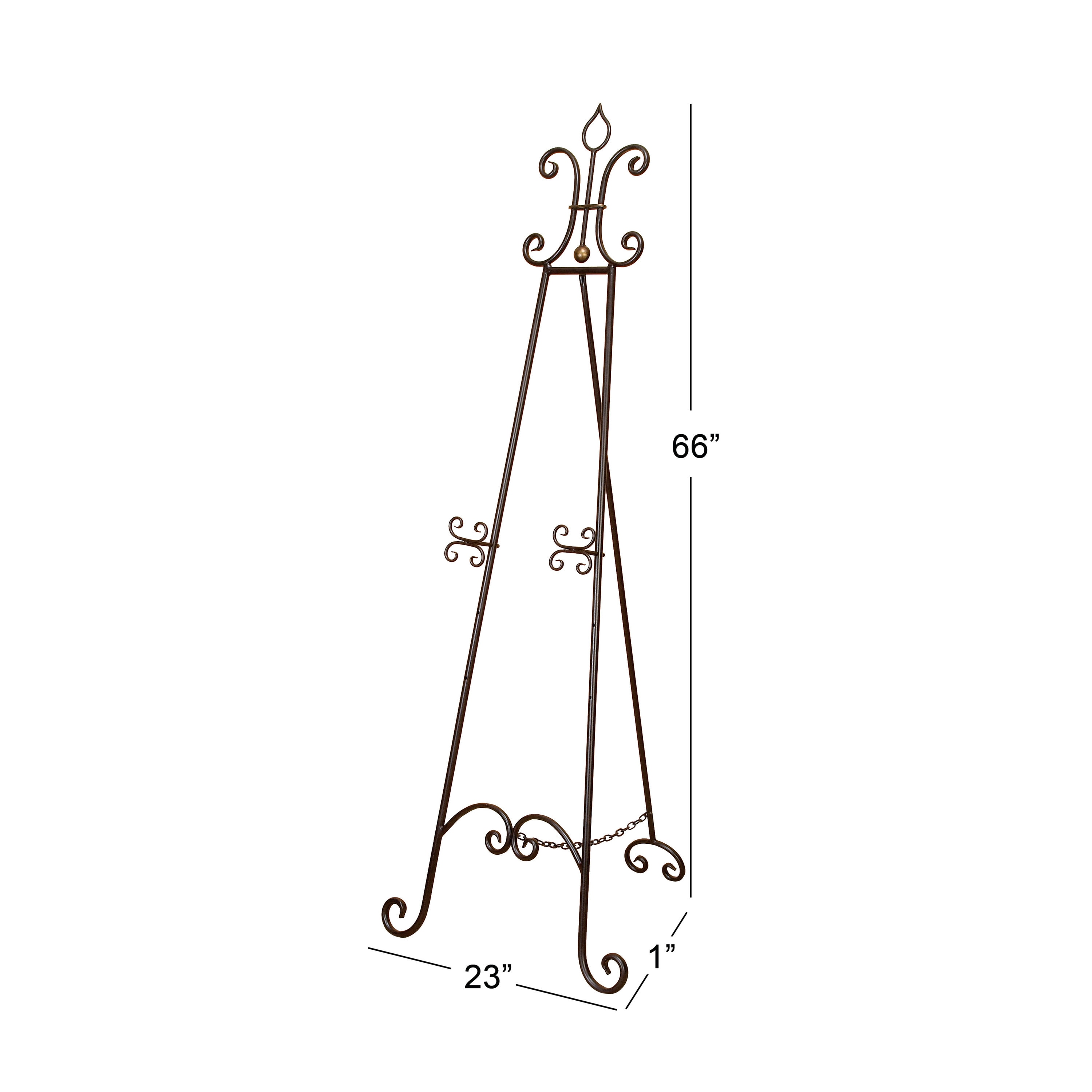 Black Metal Scroll Adjustable Floor Easel with Chain Support