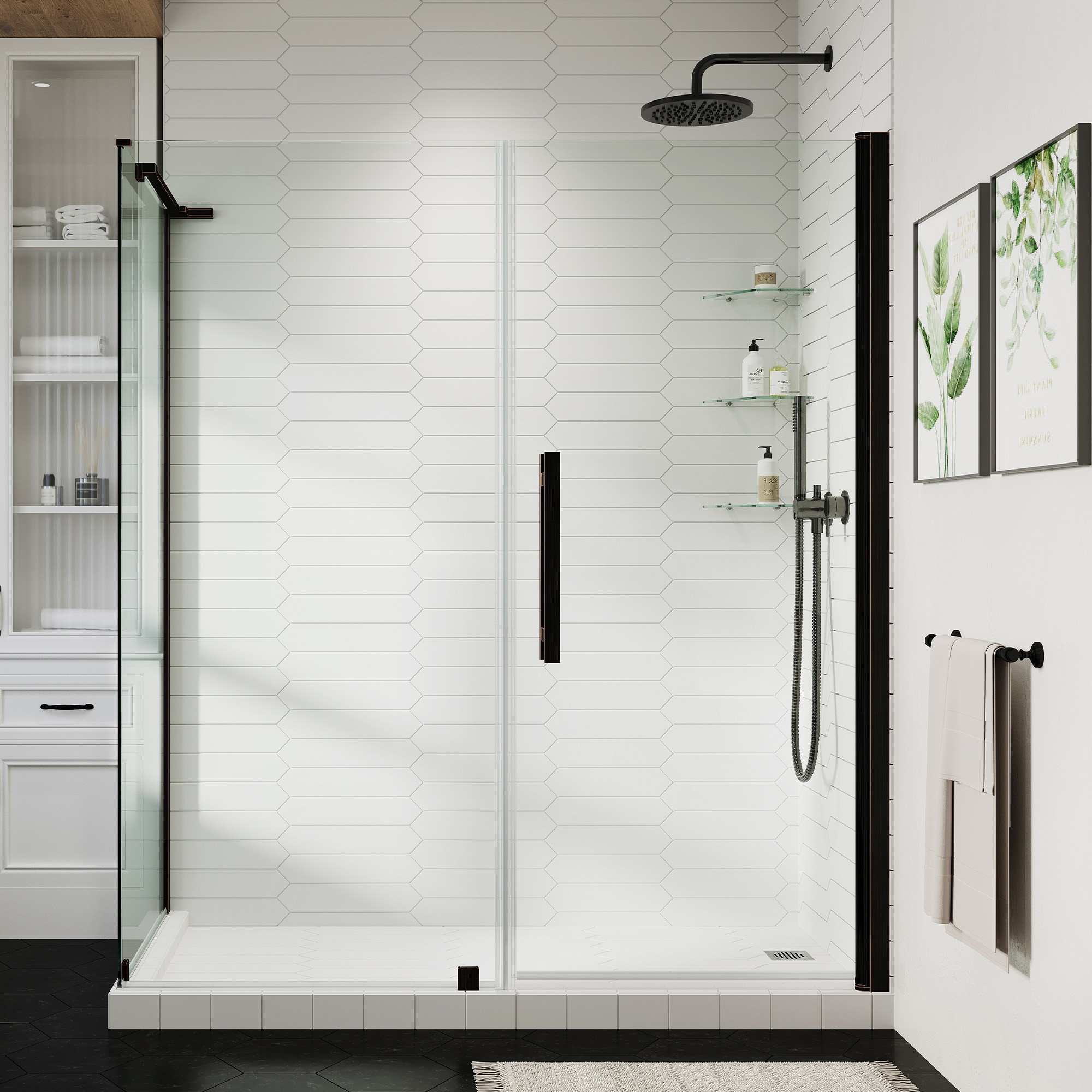 Pasadena Oil Rubbed Bronze Frameless Corner Shower Kit with Glass Shelves